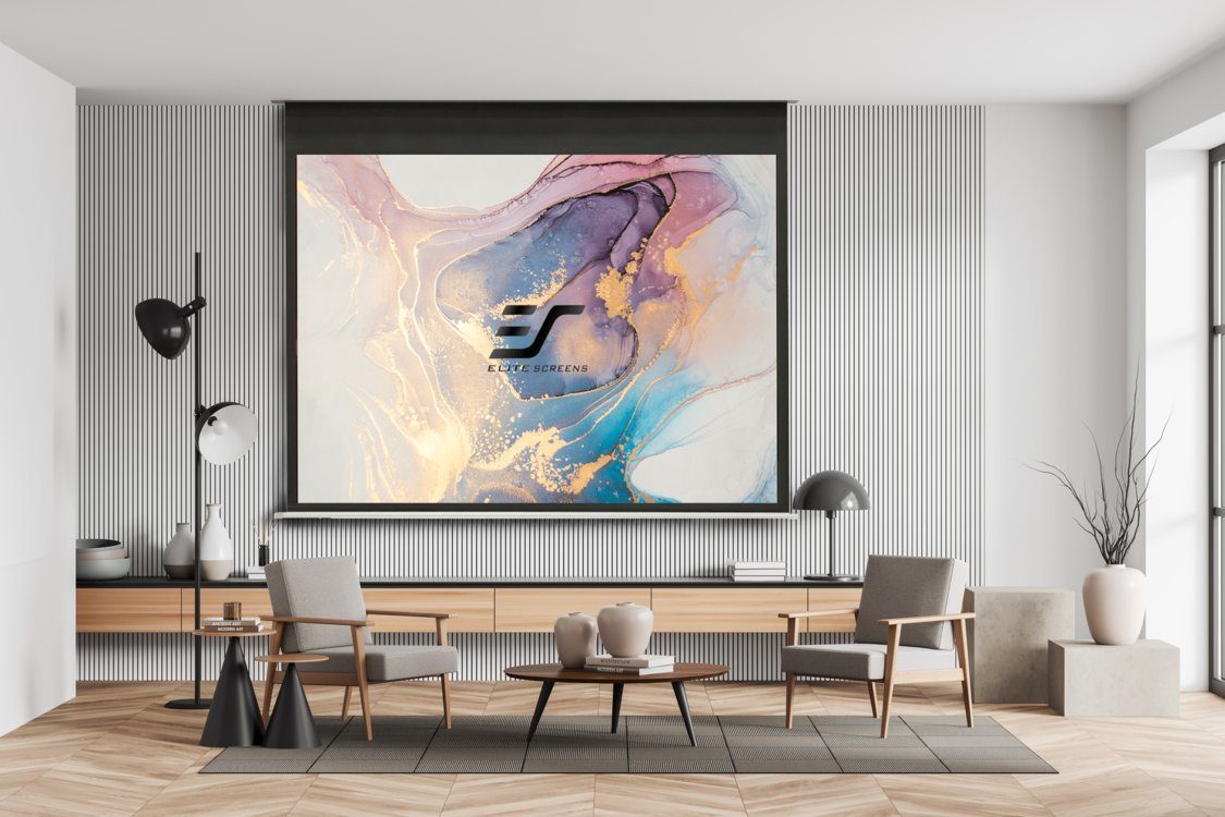 ELITE SCREENS EVANESCE B - DECKENEINBAU MOTORLEINWAND Motorleinwand (Weiß / 16:9 / 222 x 125 (Vorlauf 30cm)-MaxWhite FG (Fiber Glass)