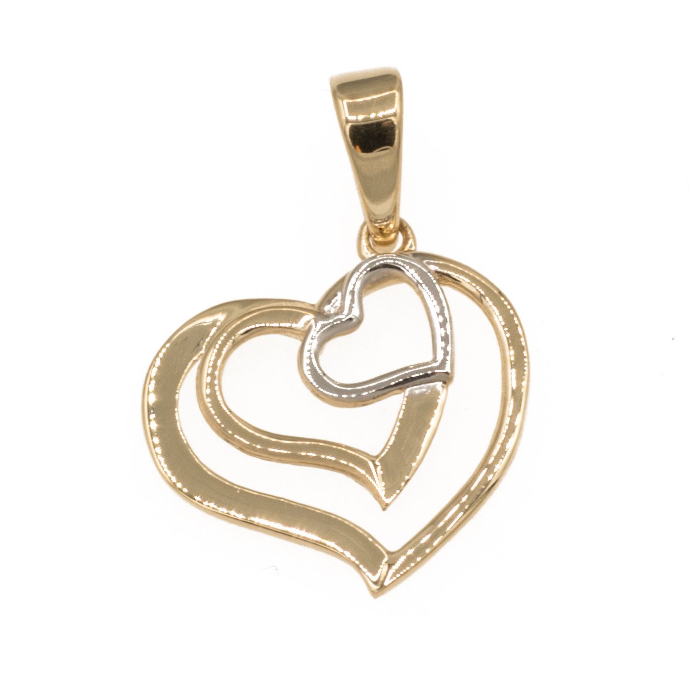 Herzanhänger Anhänger Herz aus 585 Gold 14 Karat, bicolor Breite 1,4 cm