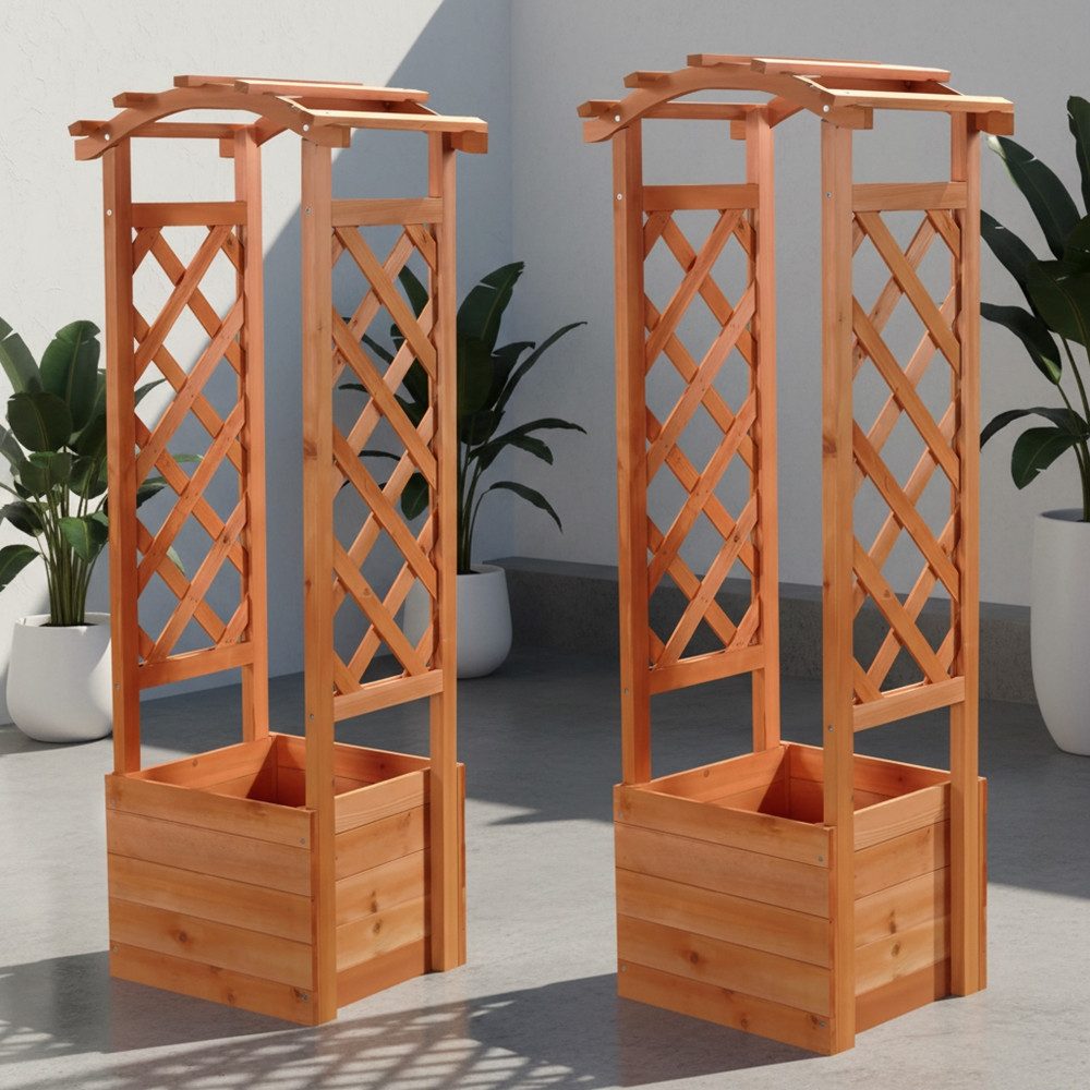Melko Rankhilfe 2er Set Rosenbogen Pflanzkasten Rankhilfe Holz Braun Spalier Pergola Set, 2 St., 2 Pflanzkasten mit Rankhilfe, Blumenbogen für die verschiedensten Blumen- und Pflanzenarten