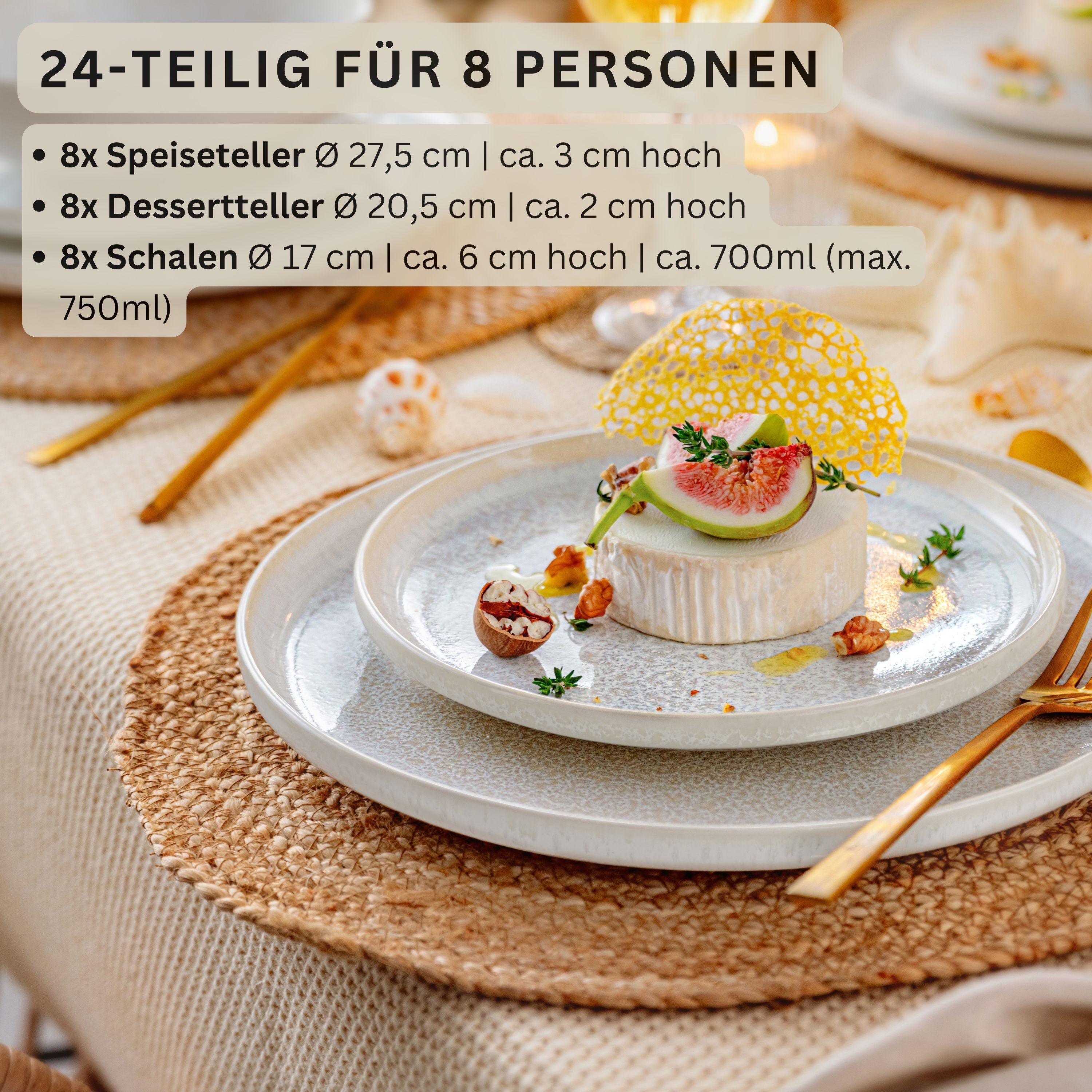 SÄNGER Geschirr-Set Korfu Geschirrset (12, 16, 24, 36 Teile) (24-tlg), 8 Personen, Steingut, Creme Beige, Handmade, Premium Collection – Bild 2 von 5