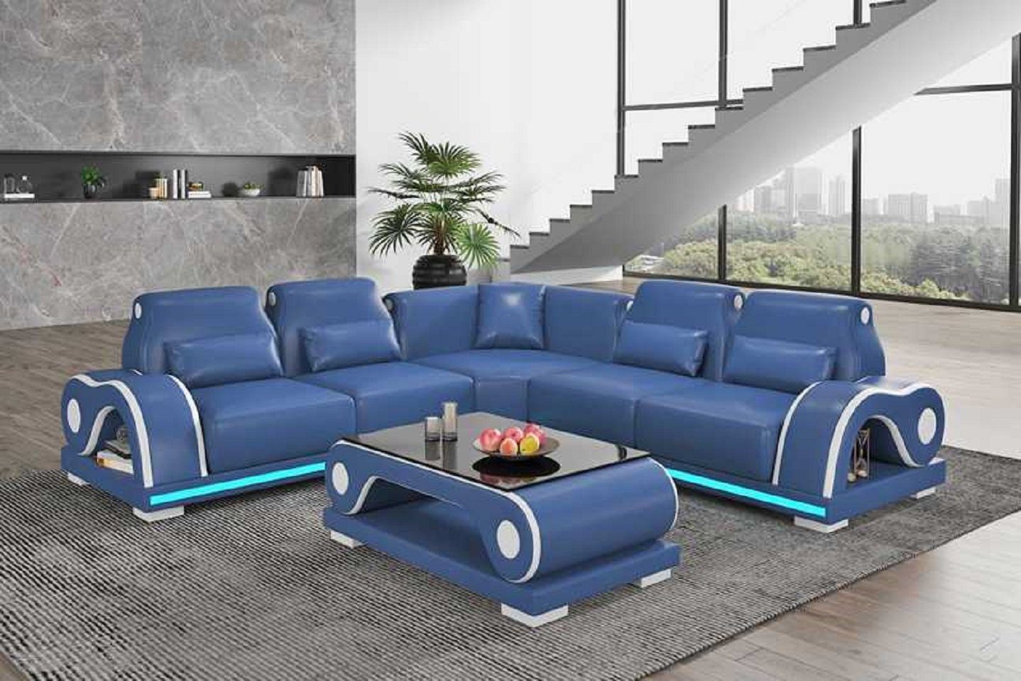 Luxus 3 Couchen, Ecksofa L Ecksofa Sofa in Couch JVmoebel Eckgarnitur Form Europe Moderne Blau Made Teile,