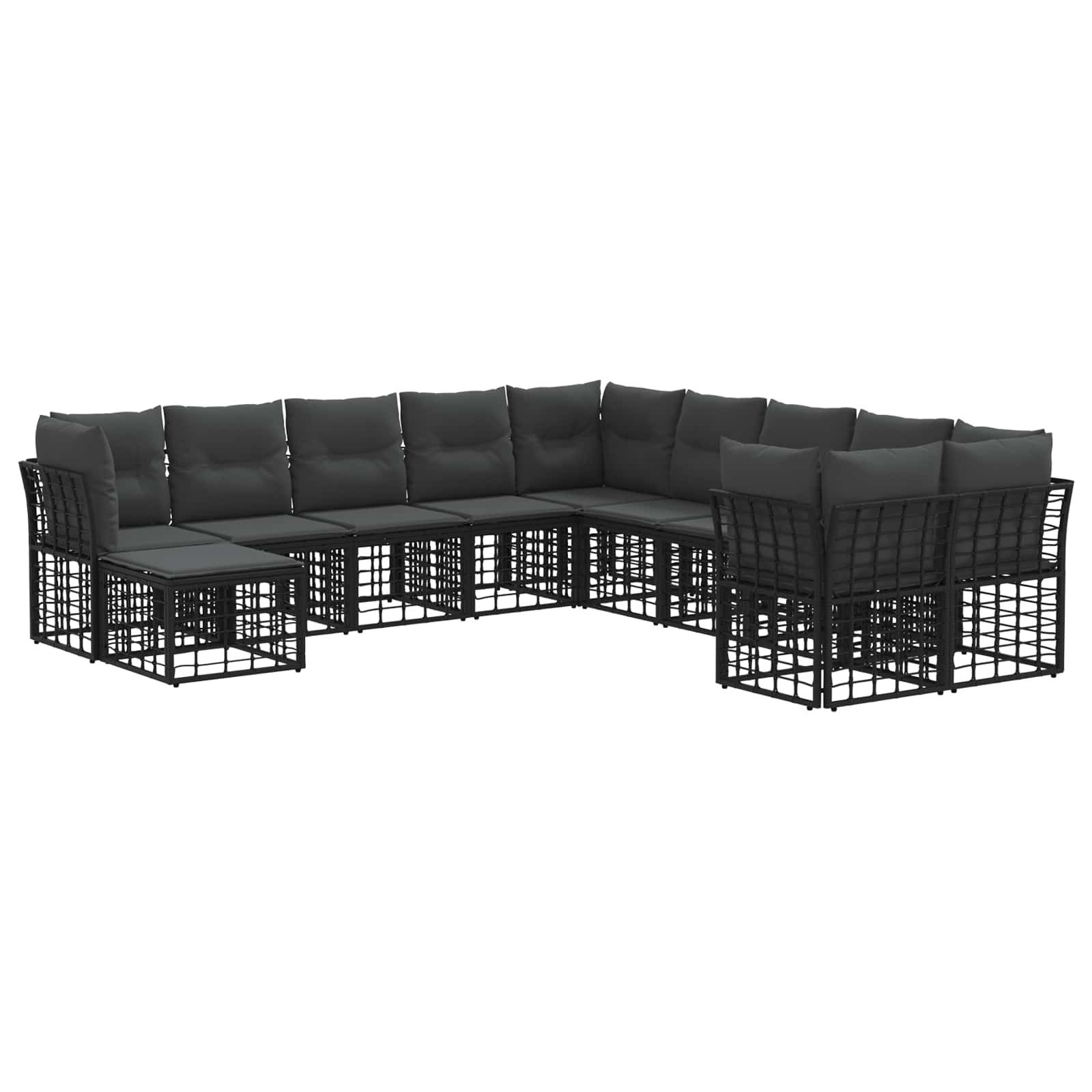 vidaXL Gartenlounge-Set Outdoor-Sofagarnitur 11 pcs Schwarz und Dunkelgrau Polyester, (11-tlg)