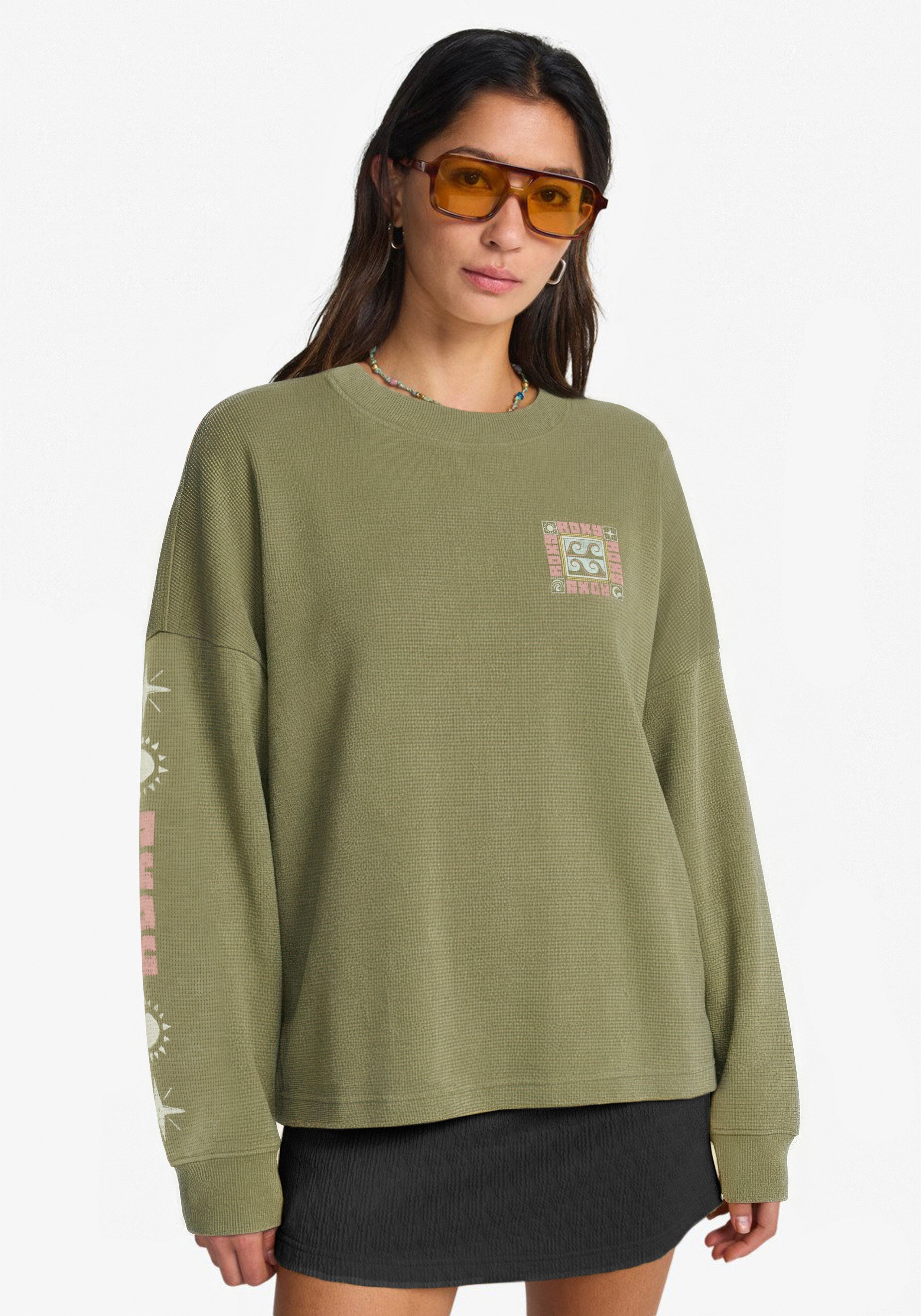 Roxy Sweatshirt EAST SIDE MIDWEIGHT LS Langarm-Design, mit Rundhalsausschnitt, aus angerauter Sweatware
