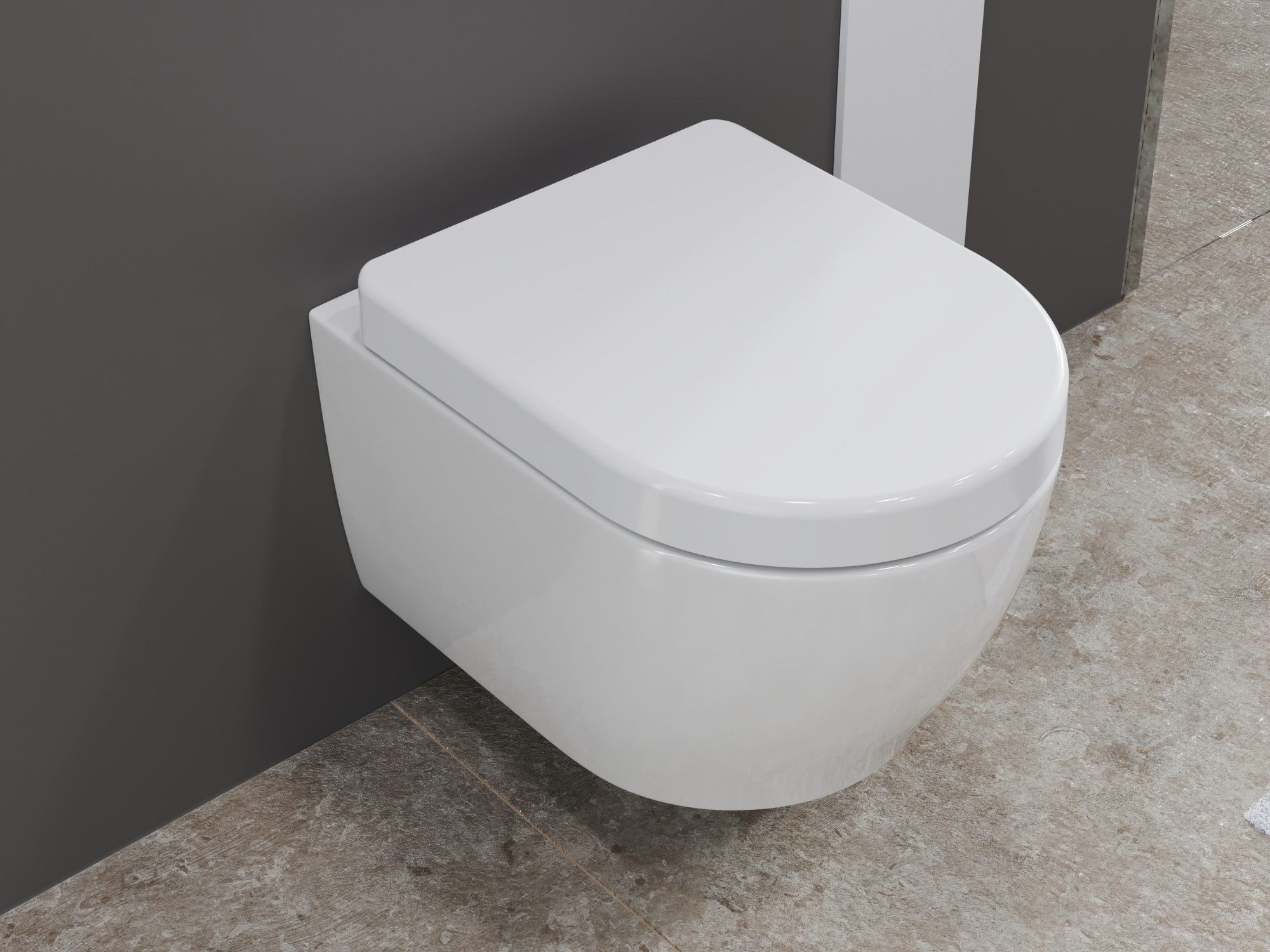 Aqua Bagno Tiefspül-WC Spülrandlose Toilette, Softclose WC-Sitz, weiß, Hänge WC, wandhängend, Abgang waagerecht