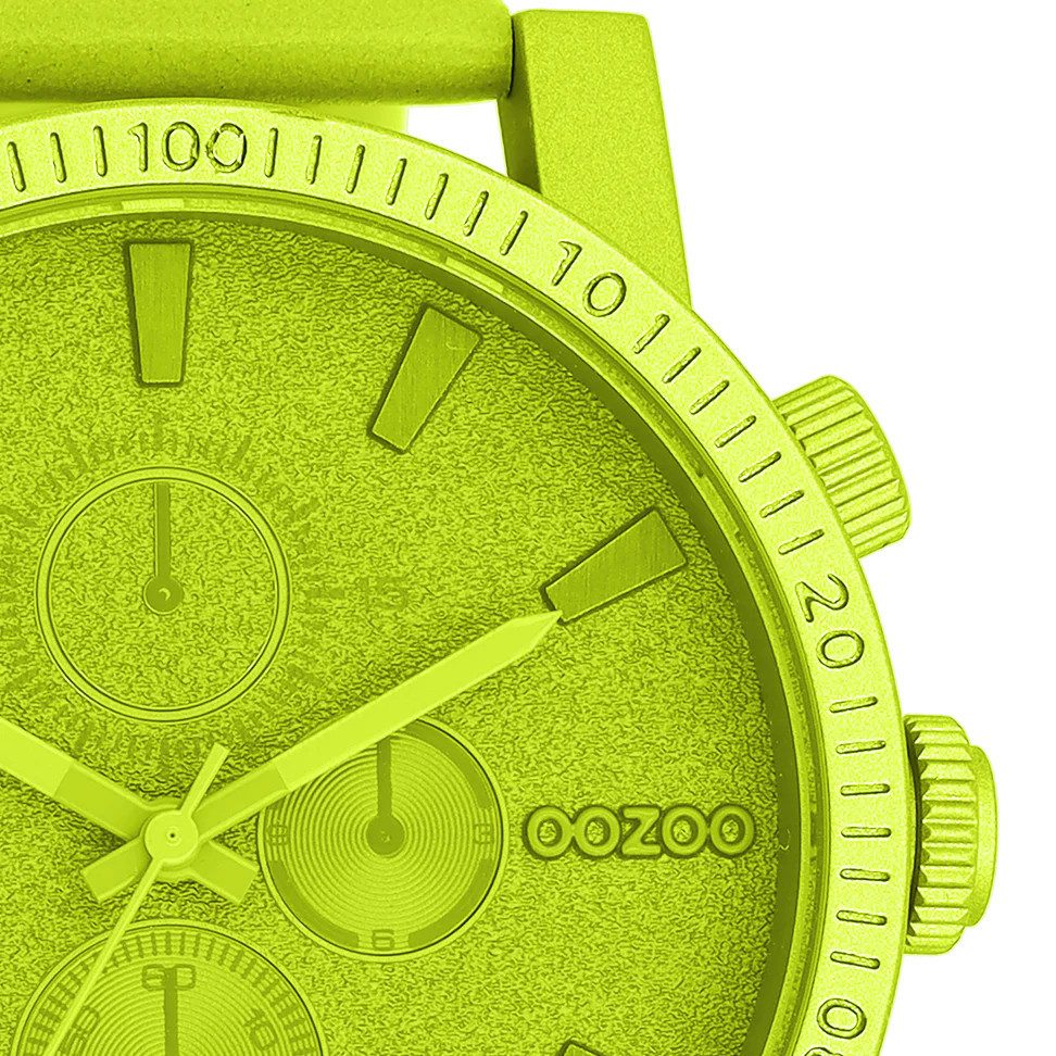 OOZOO Quarzuhr Herrenuhr C11657 – Chronolook, lemongrün, Lederband, 48 mm