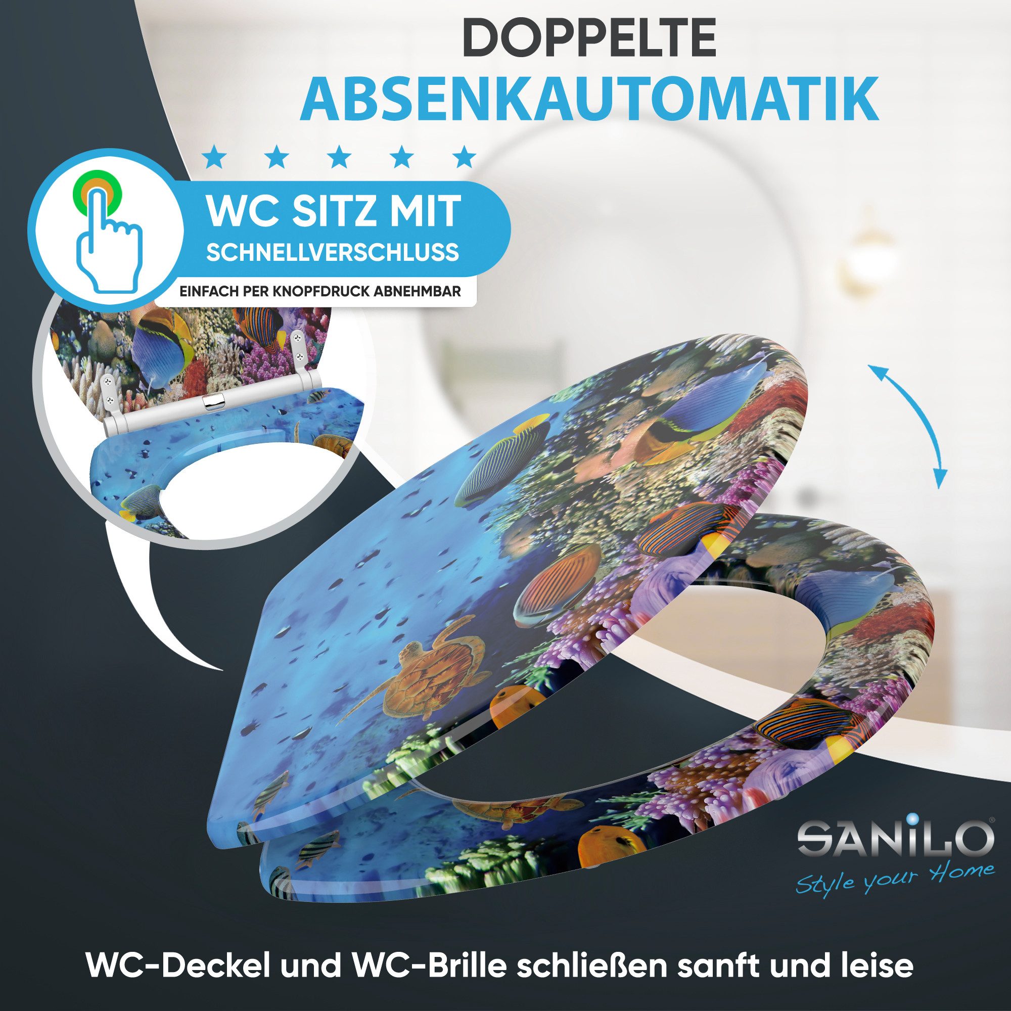 Sanilo WC-Sitz mit Absenkautomatik, viele Toilettendeckel direkt vom Hersteller, hochwertig & modern, universell, leichte Montage