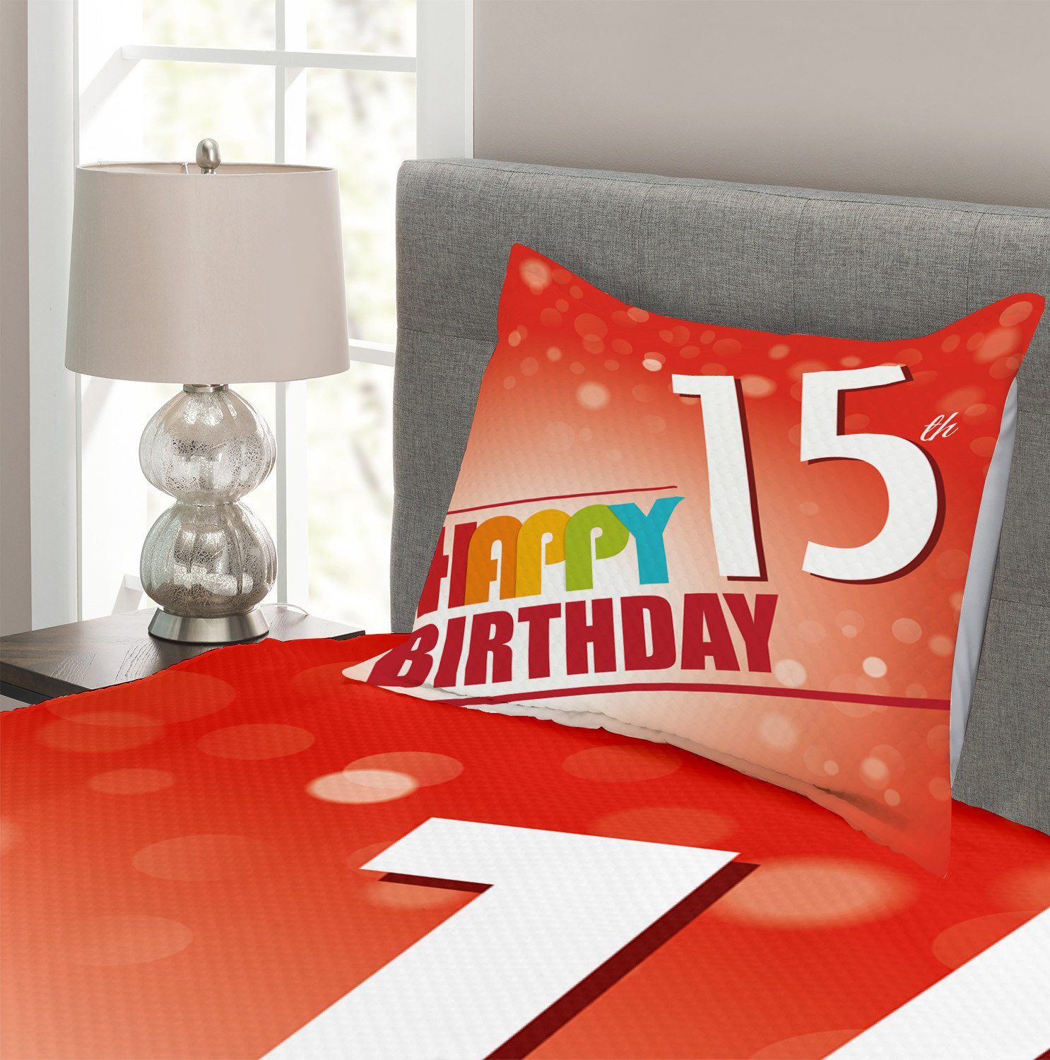 Abakuhaus, Tagesdecke 15. mit Kissenbezügen Geburtstags-Konzept Set Waschbar, rot
