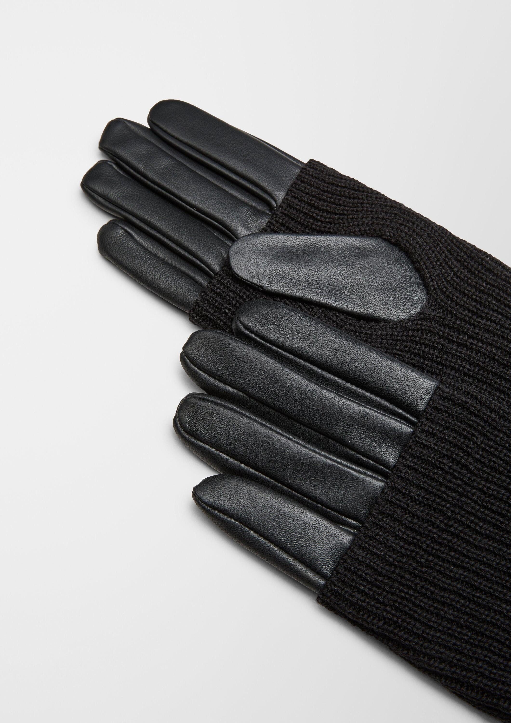 s.Oliver Strickhandschuhe Handschuhe Handschuhe aus Leder und Wollmix