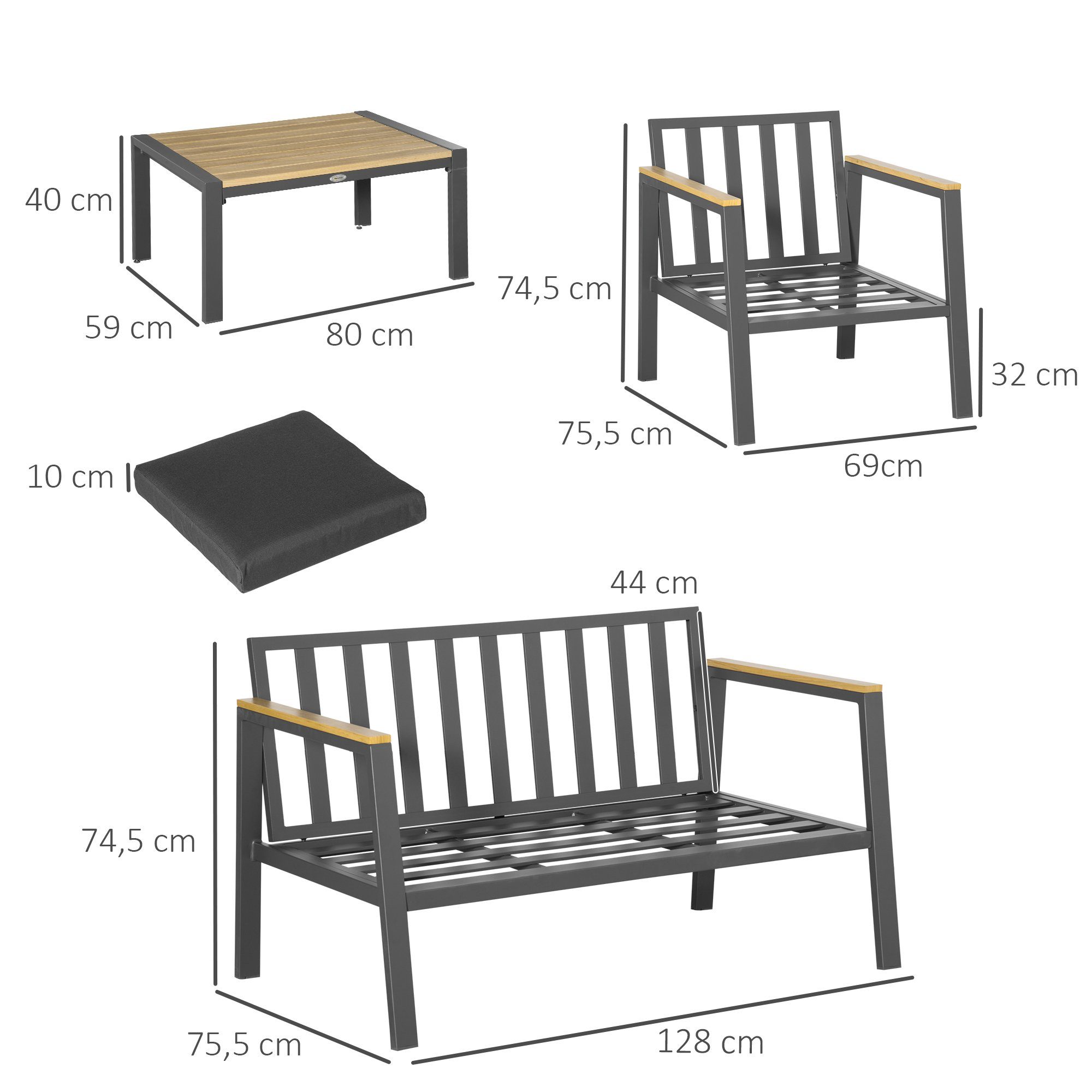 3 Set, Gartenmöbel mit Outsunny Stühlen Sitzgruppe 4-tlg., Essgruppe 4-tlg), (Set, Tisch