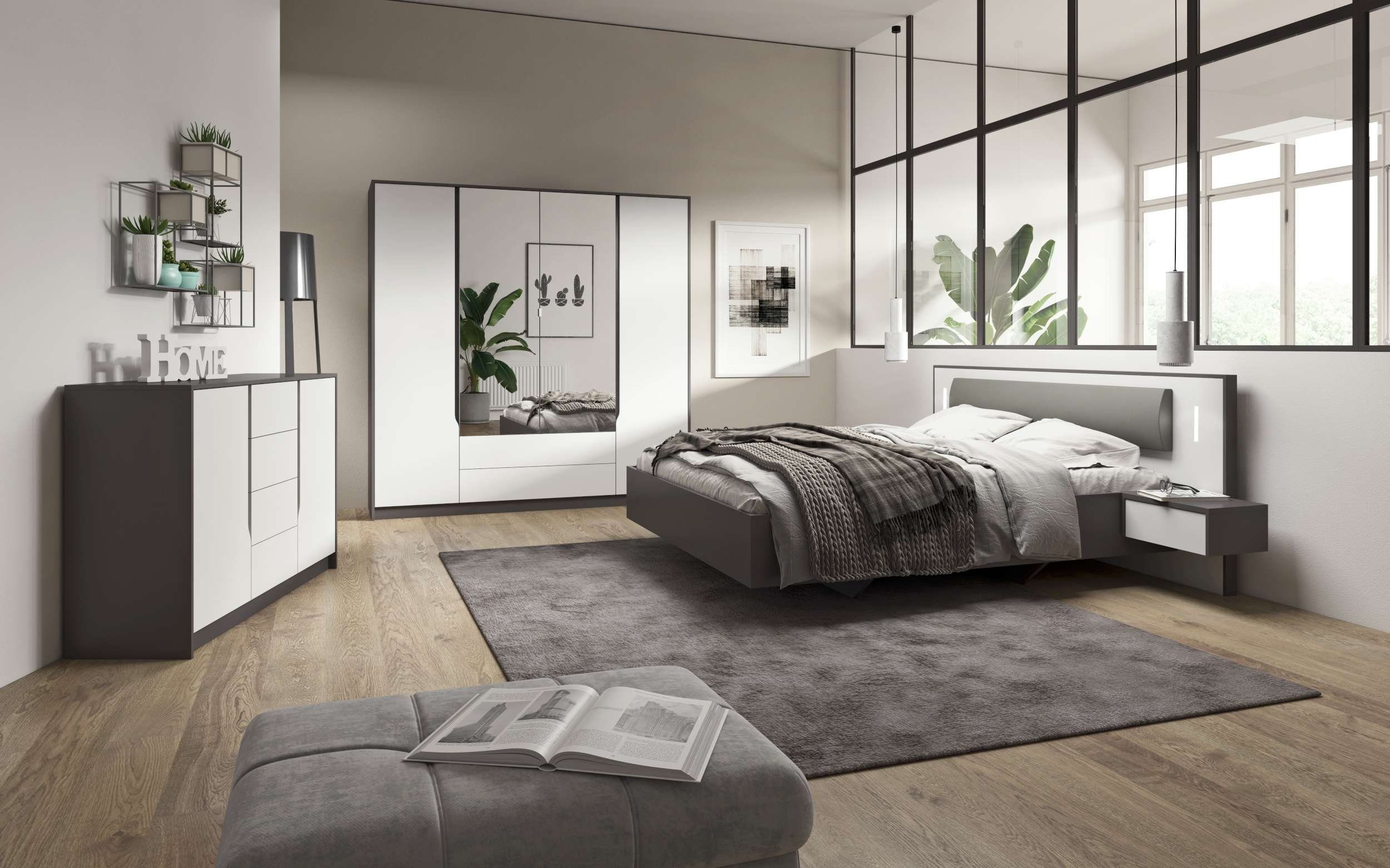 Schlafzimmer-Set Weiß Graphit Solid Stylefy