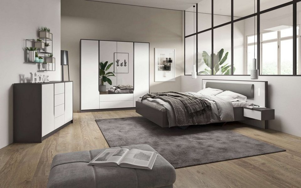 Stylefy Schlafzimmer-Set Solid Graphit Weiß