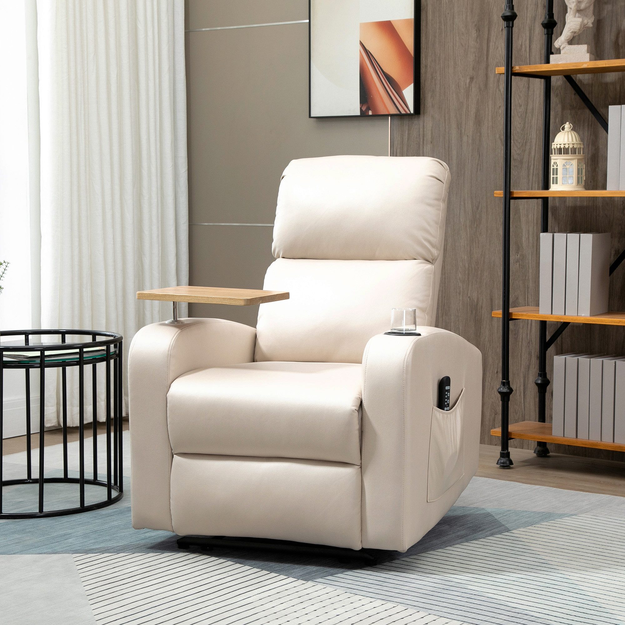 Massagesessel Relaxsessel, Massagefunktion, Feder, Seitentasche und Becherhalter