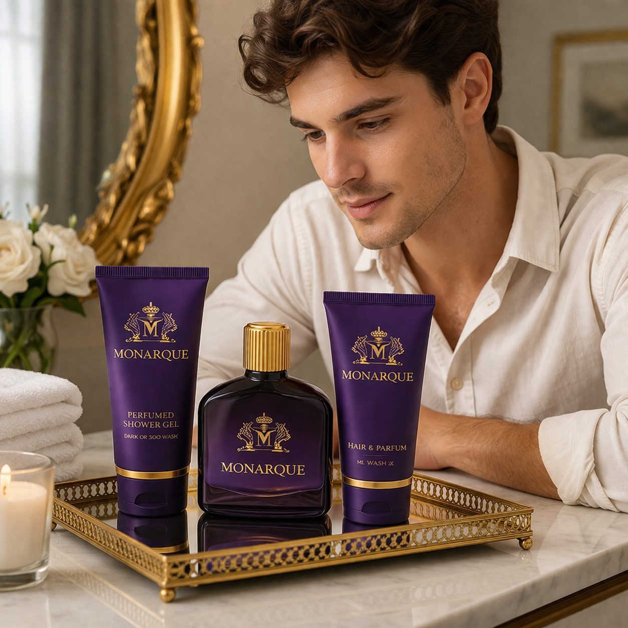 Fine Perfumery London Pflege-Geschenkset Monarque Pour Homme 4-tlg. Herren Duftset: EdP, Duschgel, Aftershave, 4-tlg., Hergestellt in UK, Geschenkset, Zitrisch  – Bild 5 von 5