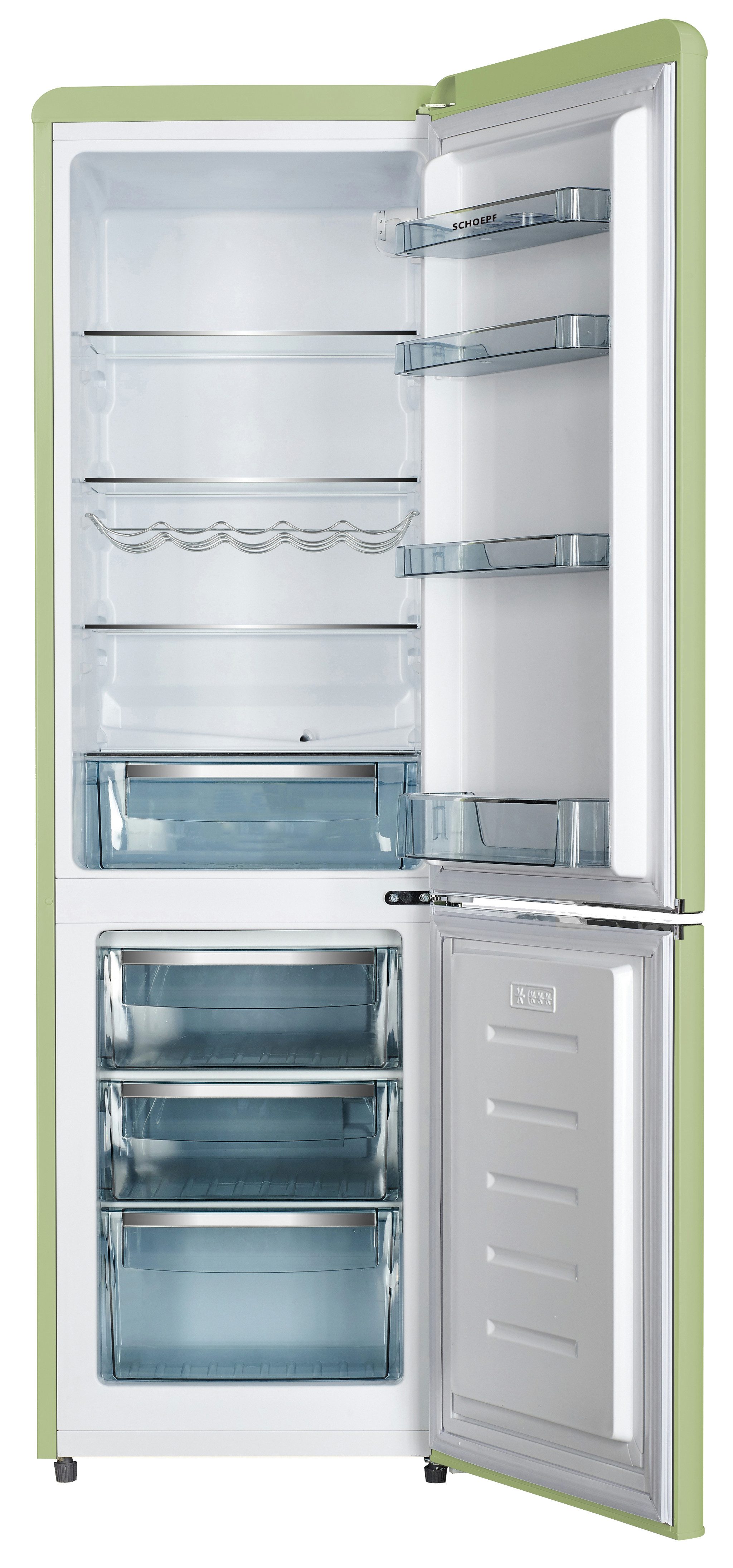 SCHOEPF Kühl-/Gefrierkombination RKG265DSG, 177,50 cm hoch, 54,60 cm breit, Retro-Design, 249 Liter Nutzinhalt Gesamt, Externe Chrom Griffe