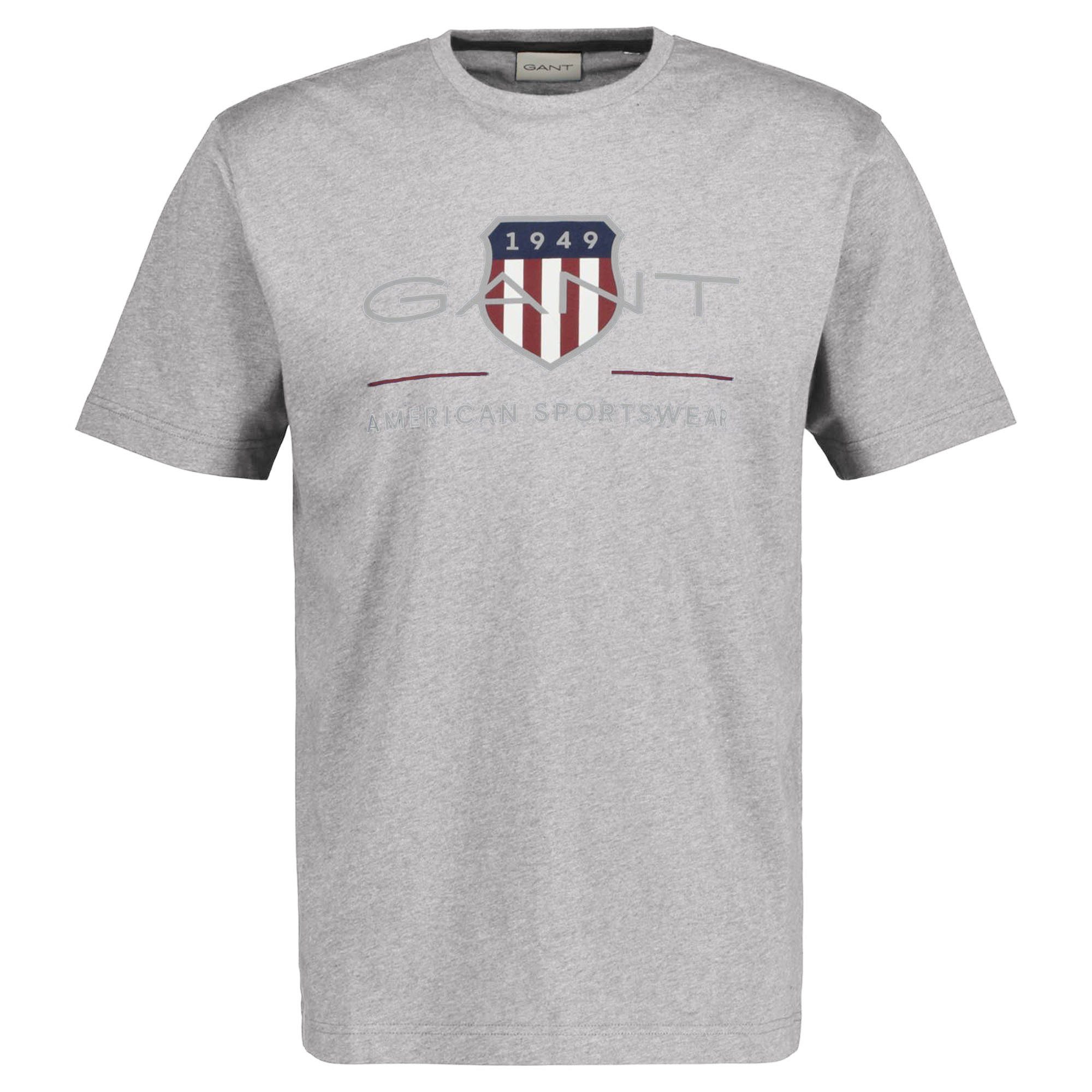Gant T-Shirt Herren T-Shirt - SHIELD, REGULAR Grau Rundhals ARCHIVE