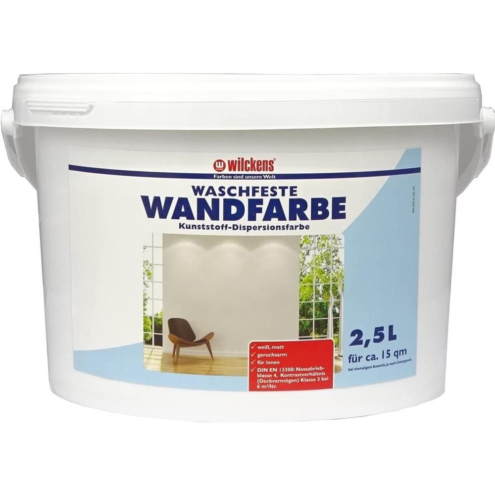 Wilckens Farben Wandfarbe Waschfeste Farbe Weiß matt Dispersionsfarbe, Mattes, modernes Finish