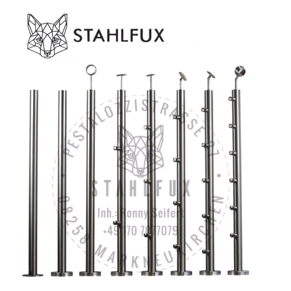 StahlFux Pfostenfuß Balkongeländer Edelstahlpfosten mit Stabhalter, für Treppen, Balkon, Garten, Terrassen, Bodenmontage, (Spar-Set, 1-St., 2 - 6 Stabhalter nach Wahl), maximale Stabilität und höchste Sicherheitsstandards