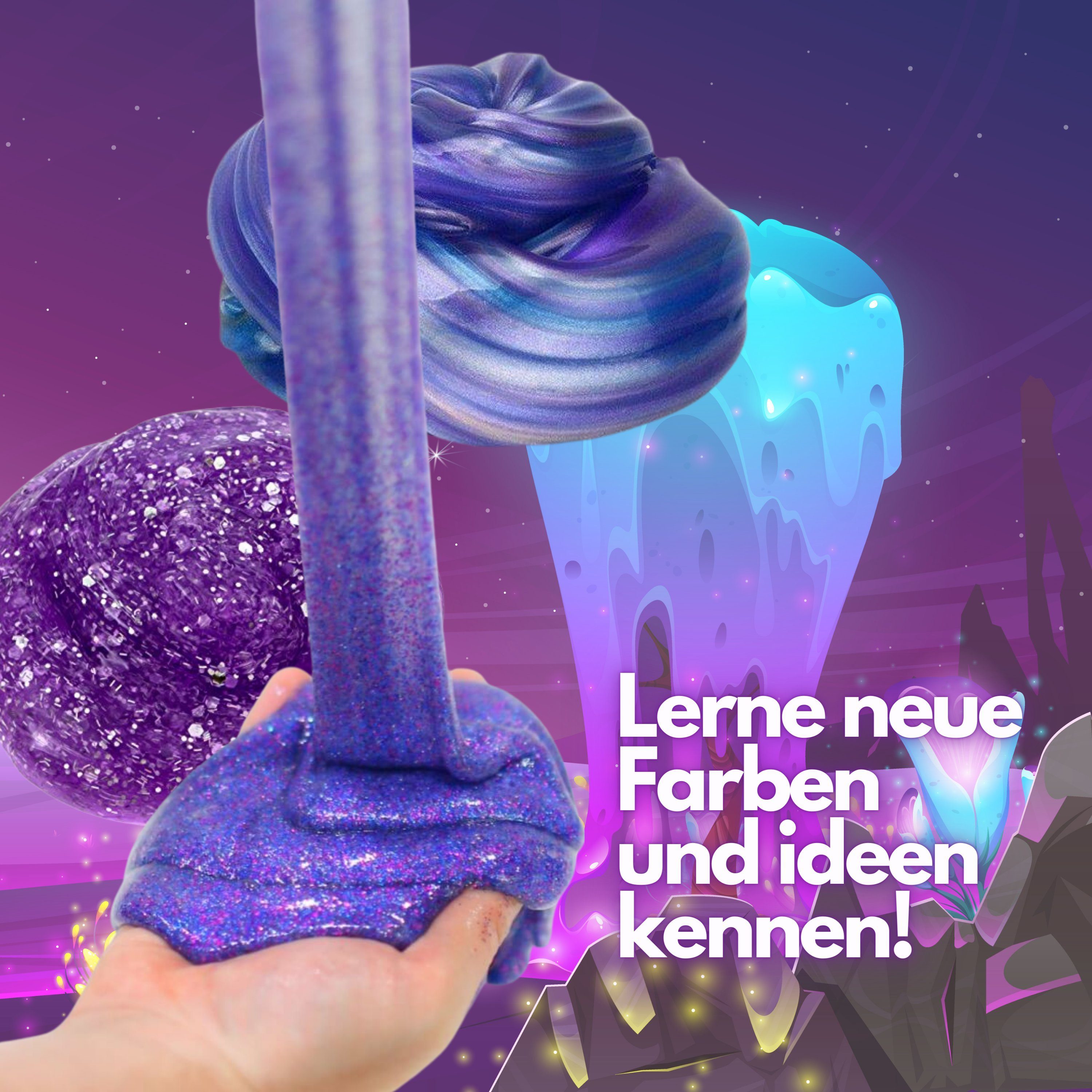 Coradoma Kreativset Galaxy Slime Kit DIY mit Glow in the dark Pulver Galaxie Schleim