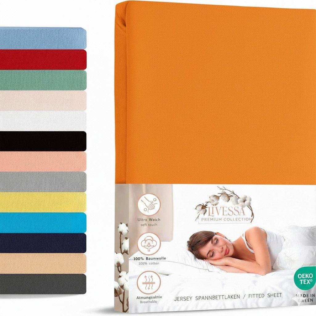 livessa Spannbettlaken Jersey Spannbettlaken Bettlaken Spannbetttuch Baumwolle Rundumgummi, Jersey, Gummizug: Rundumgummizug, In 9 Größen und vielen Farben erhältlich aus 100% Baumwolle