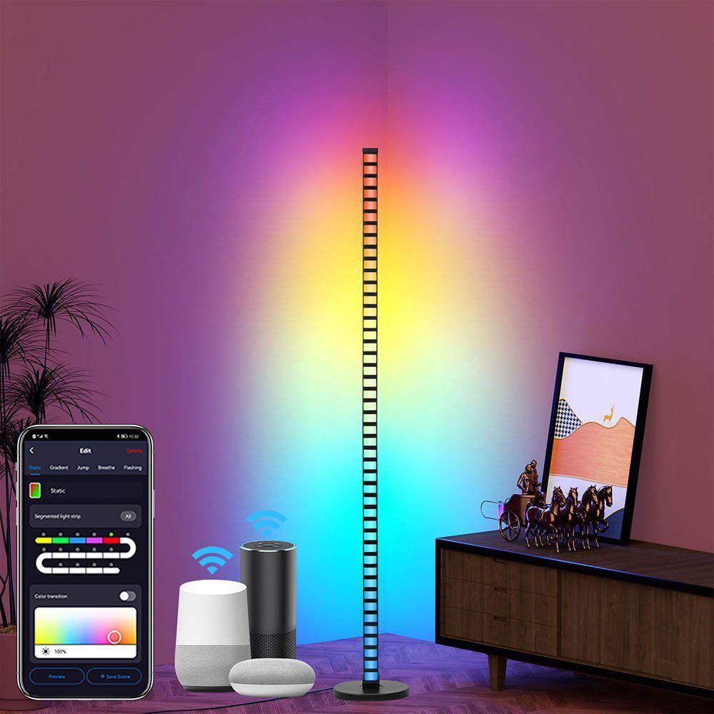 Rosnek LED Stehlampe WiFi, 1.2M, RGB, Deko Smart, App und Schlafzimmer Wohnzimmer Musik-Syn, Atmosphärenbeleuchtung, Spielzimmer, für RGB, Fernbedienung
