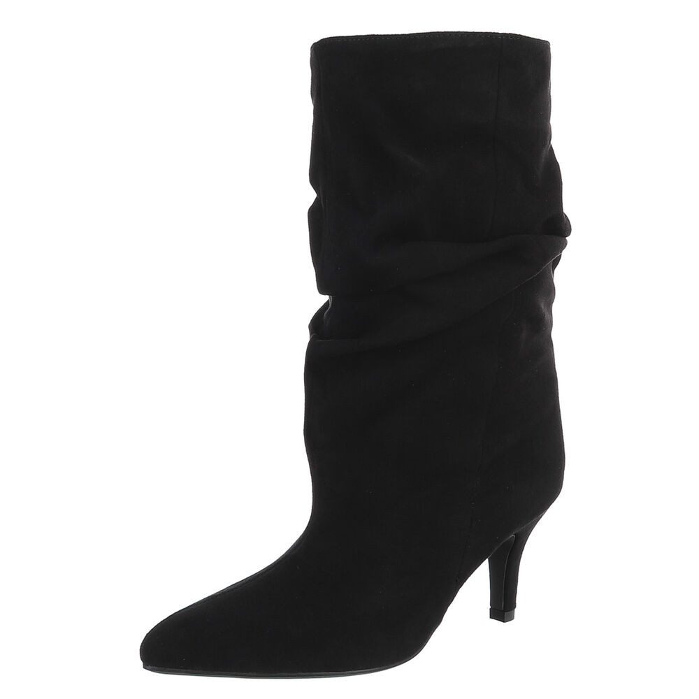 Ital-Design Damen Stiefelette mit Absatz und Raffung High-Heel-Stiefel (92392383) Pfennig-/Stilettoabsatz Stiefel in Schwarz