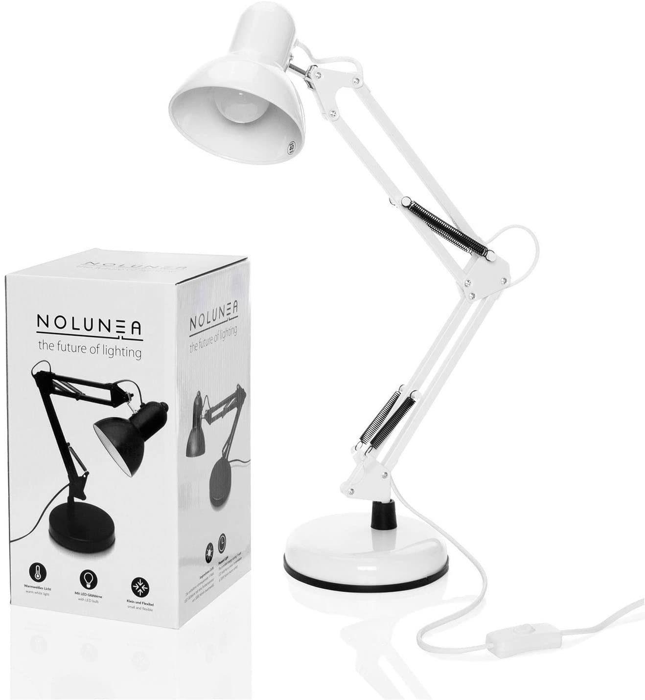 Nolunea LED Schreibtischlampe Retro Arbeitsplatzlampe Leselampe, LED  wechselbar, Tischlampe, Gelenk-Arm