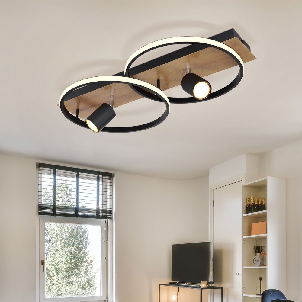 Globo LED Deckenleuchte, Leuchtmittel inklusive, Warmweiß, Deckenleuchte Wohnzimmerlampe LED Metall Holz Stufenschalter