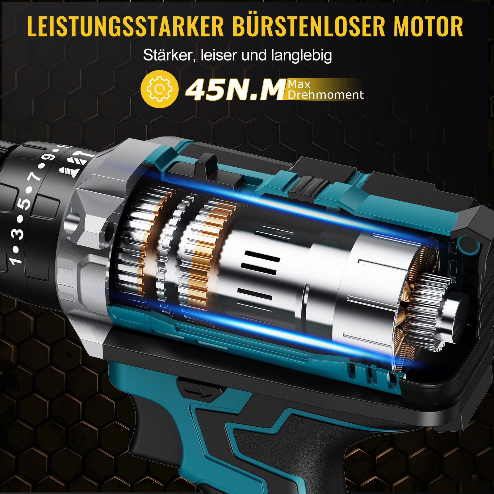 CONENTOOL Akku-Schrauber Akkuschrauber und Bohrschrauber, 1850 U/min, 45 Nm, (Set, 21V), mit 2 x 2000mAh Akkus & 30-tlg. Zubehörset Akku-Schlagbohrschrauber