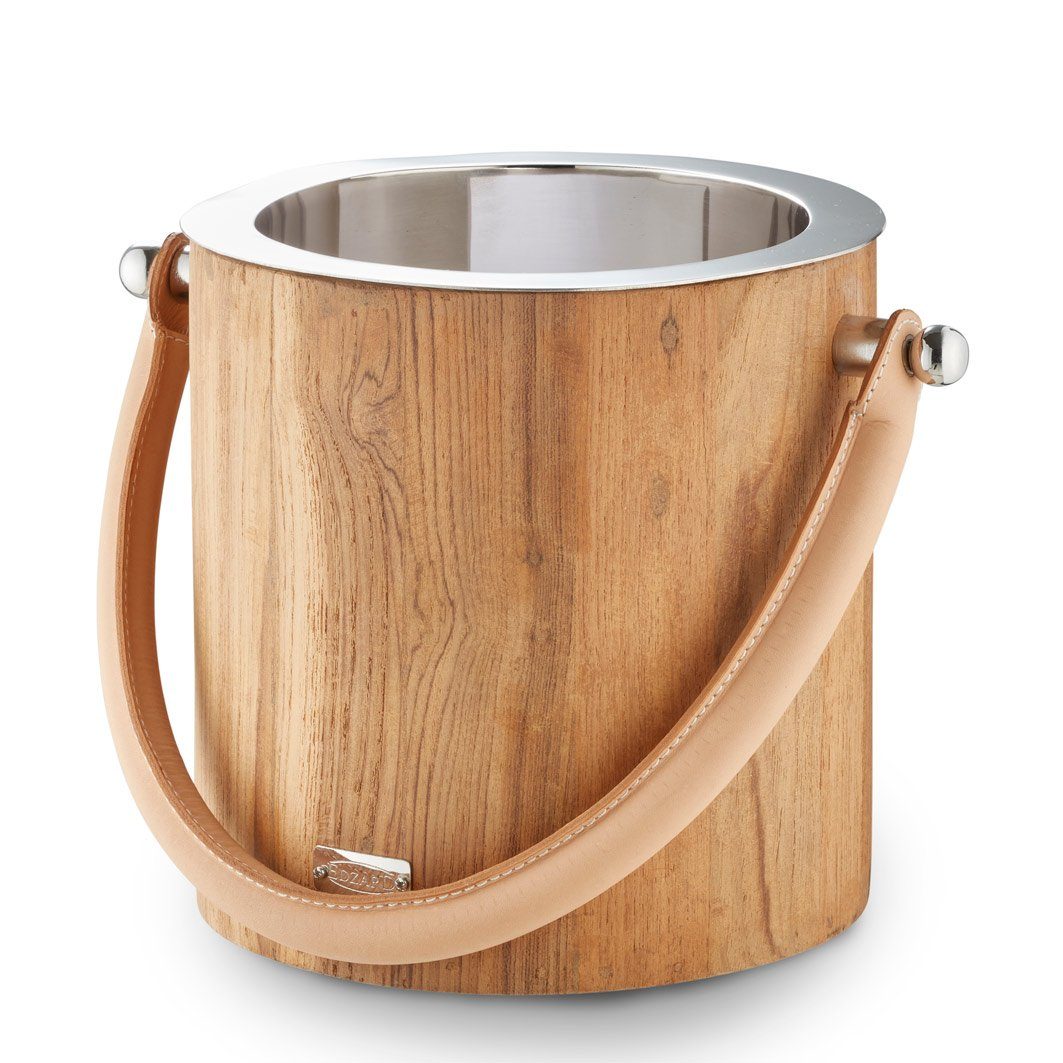 EDZARD Eiseimer Havanna, Ledergriff, Teakholz, Edelstahl, vernickelt, H 20 cm