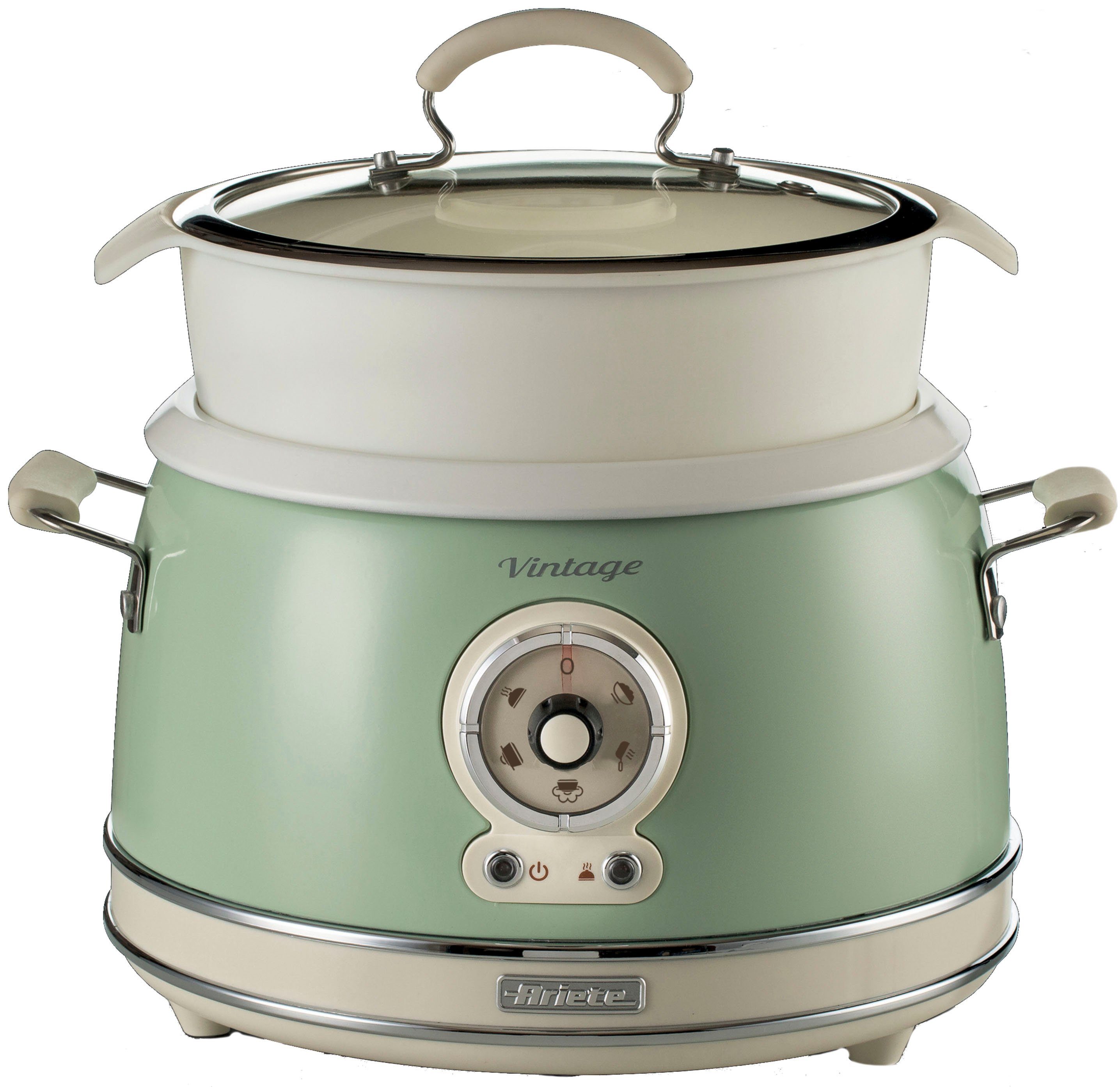 Ariete Multikocher 2904CR, Slowcooker/Reiskocher/Dampfgarer 650 L 3 W, 3 l Vintage, Schüssel