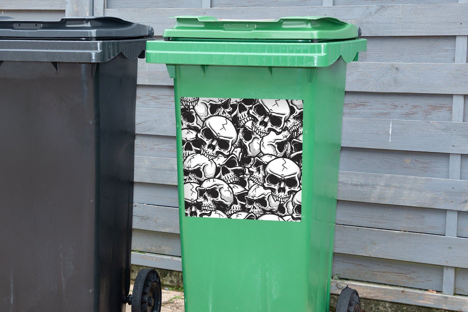 Container, St), Eine Totenköpfen (1 Abfalbehälter Musterillustration Mülltonne, MuchoWow von Wandsticker Sticker, Mülleimer-aufkleber,