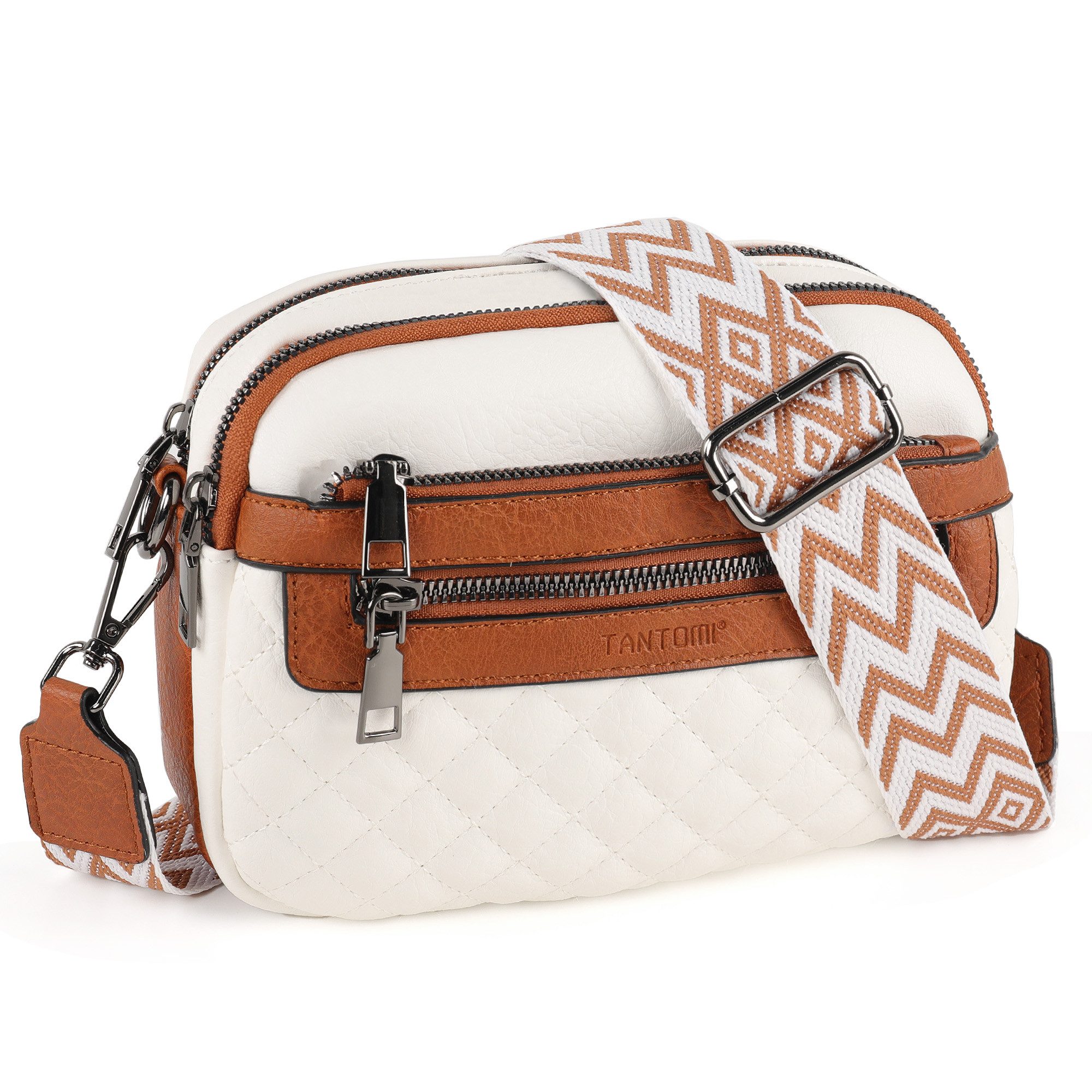 TANTOMI Schultertasche Umhängetaschen Damen, Crossbody Bag mit mehreren Fächern (Damen Handtasche mit Weich Breiter Gurt), Design mit mehreren Reißverschlüssen