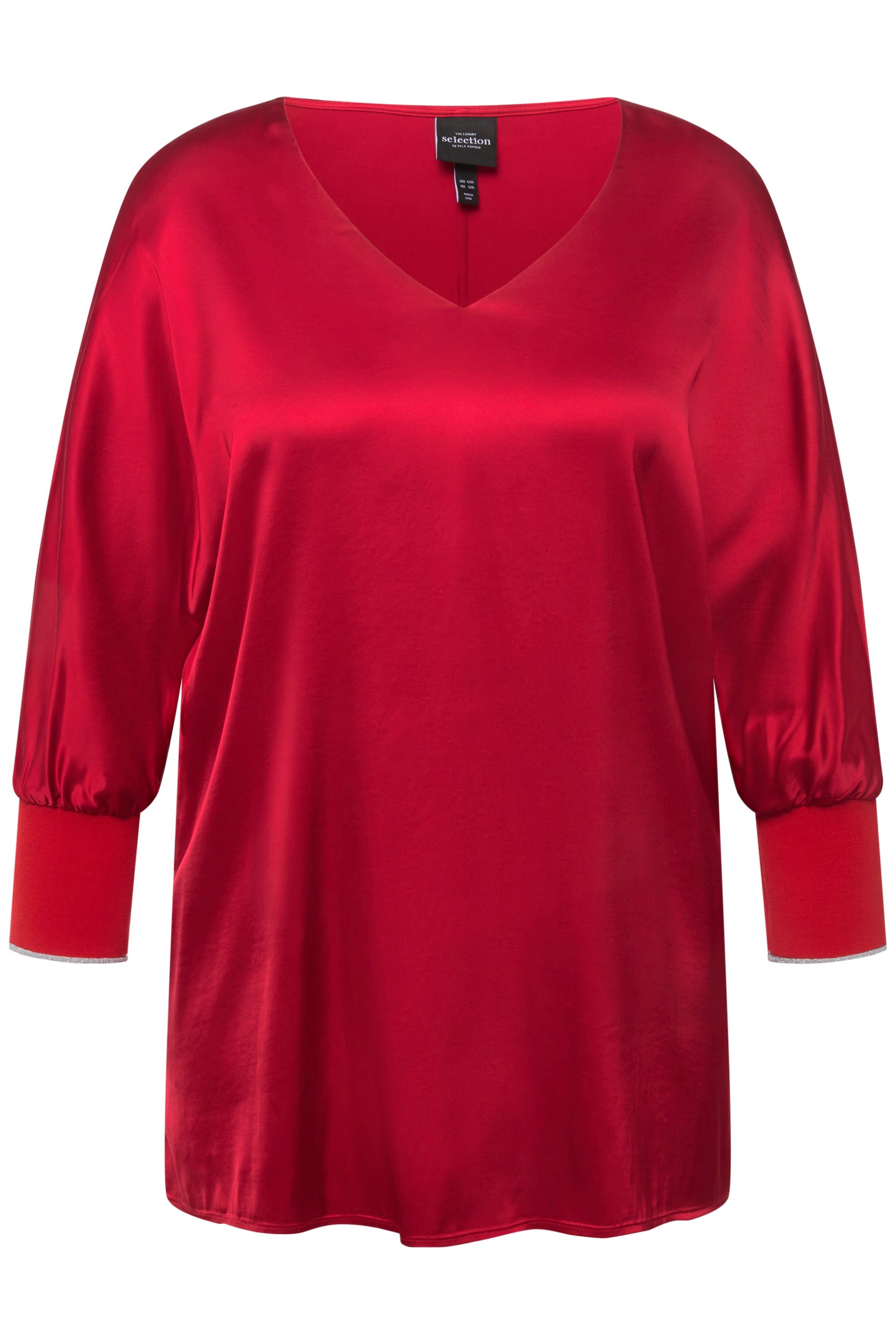 Ulla Popken Druckbluse Bluse Satin V-Ausschnitt günstig online kaufen