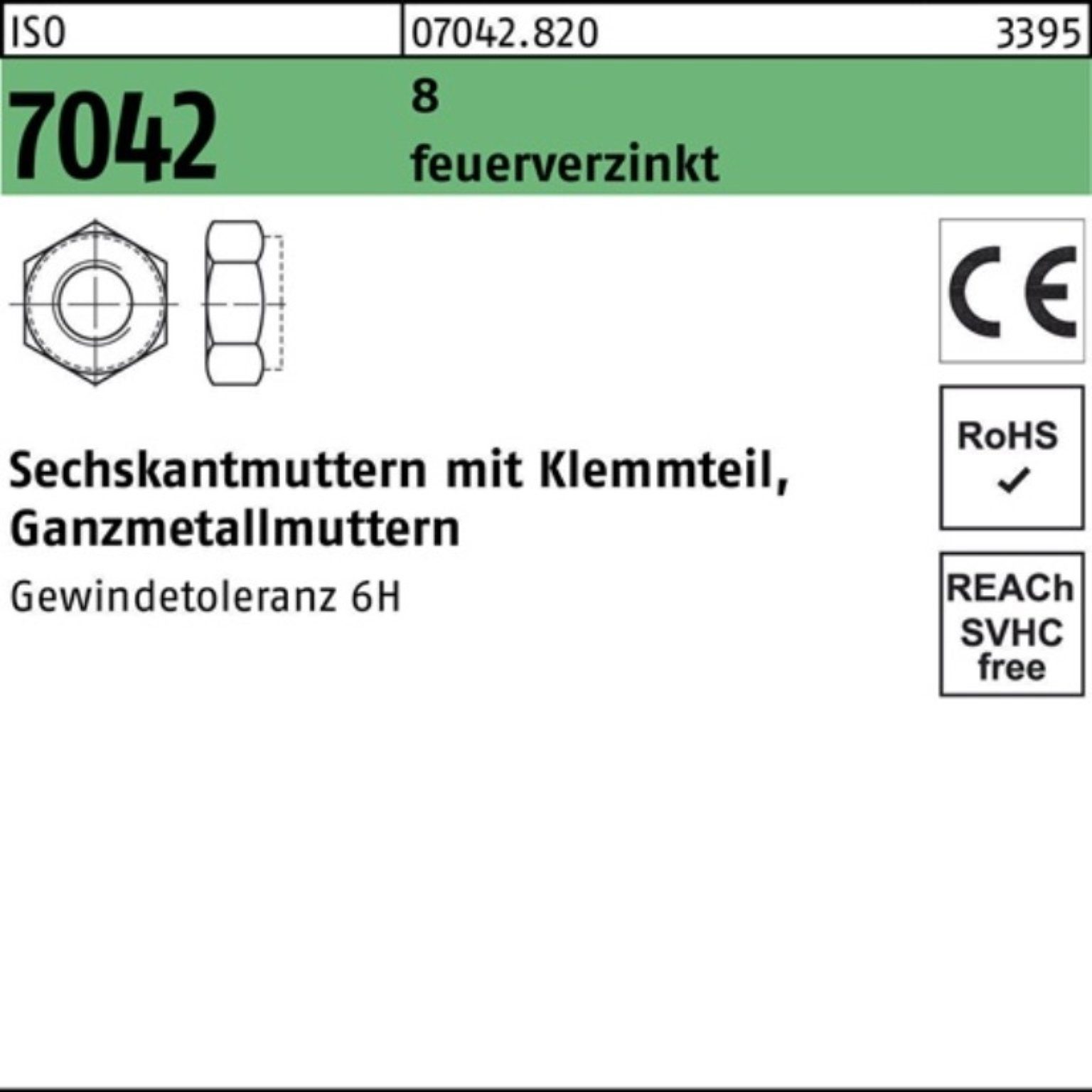 Reyher 100er Muttern ISO Sechskantmutter Stü Pack 8 7042 feuerverz. 100 M5 Klemmteil
