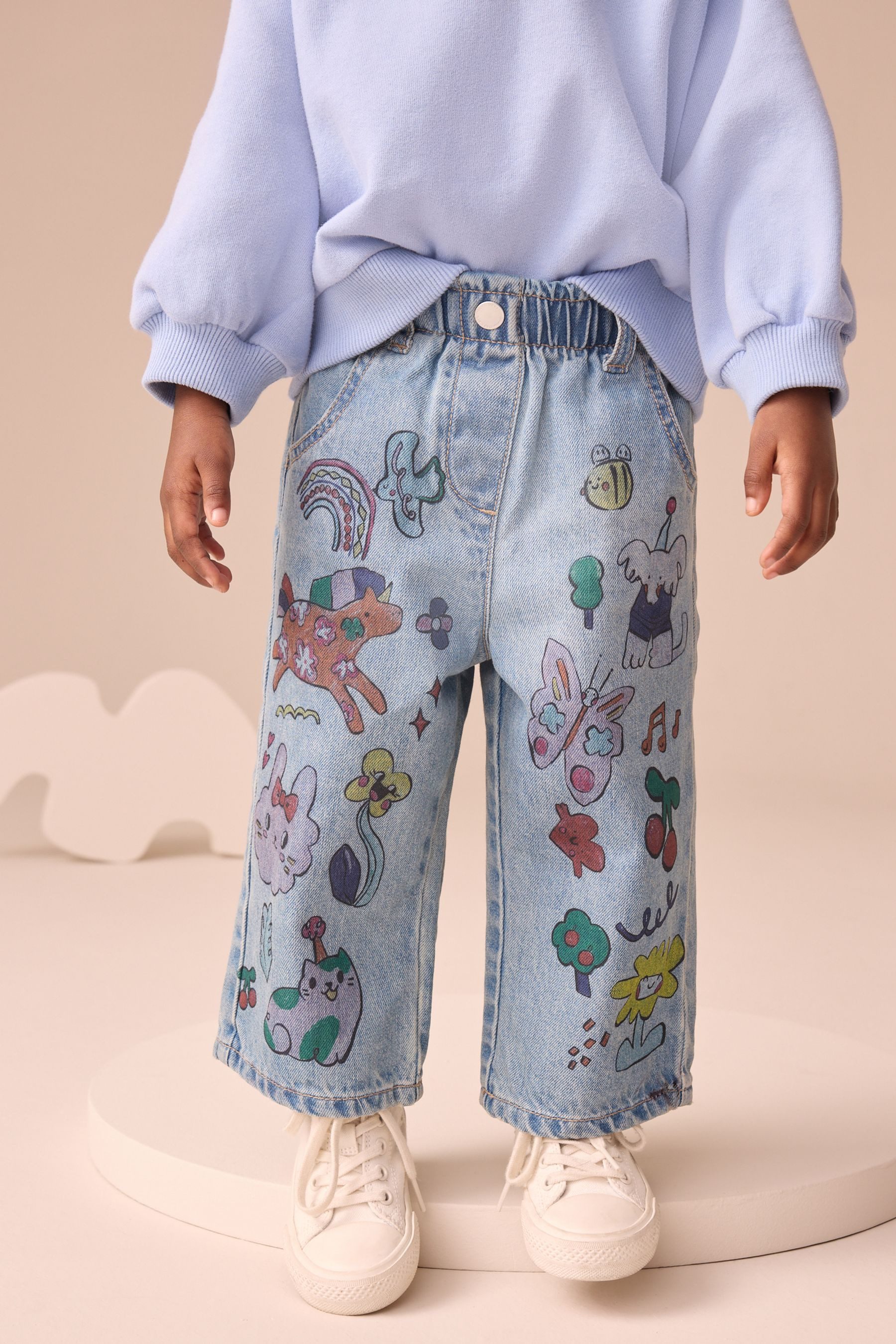 Dehnbund-Jeans Jeans mit Motiv-Print