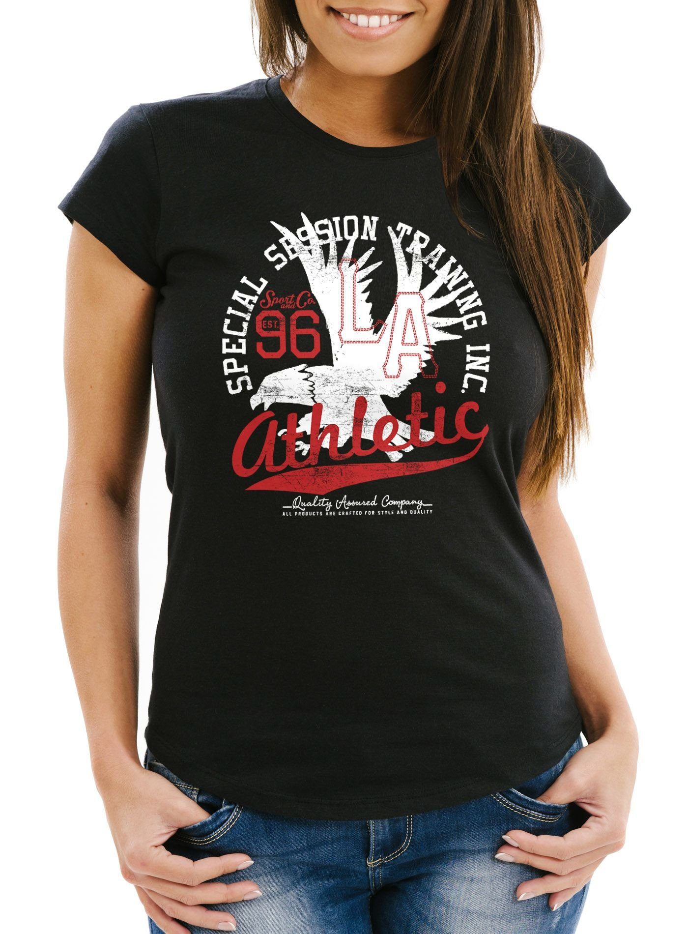Neverless Print-Shirt Damen T-Shirt Athletic Adler Eagle Sport College Slim  Fit Neverless® mit Print