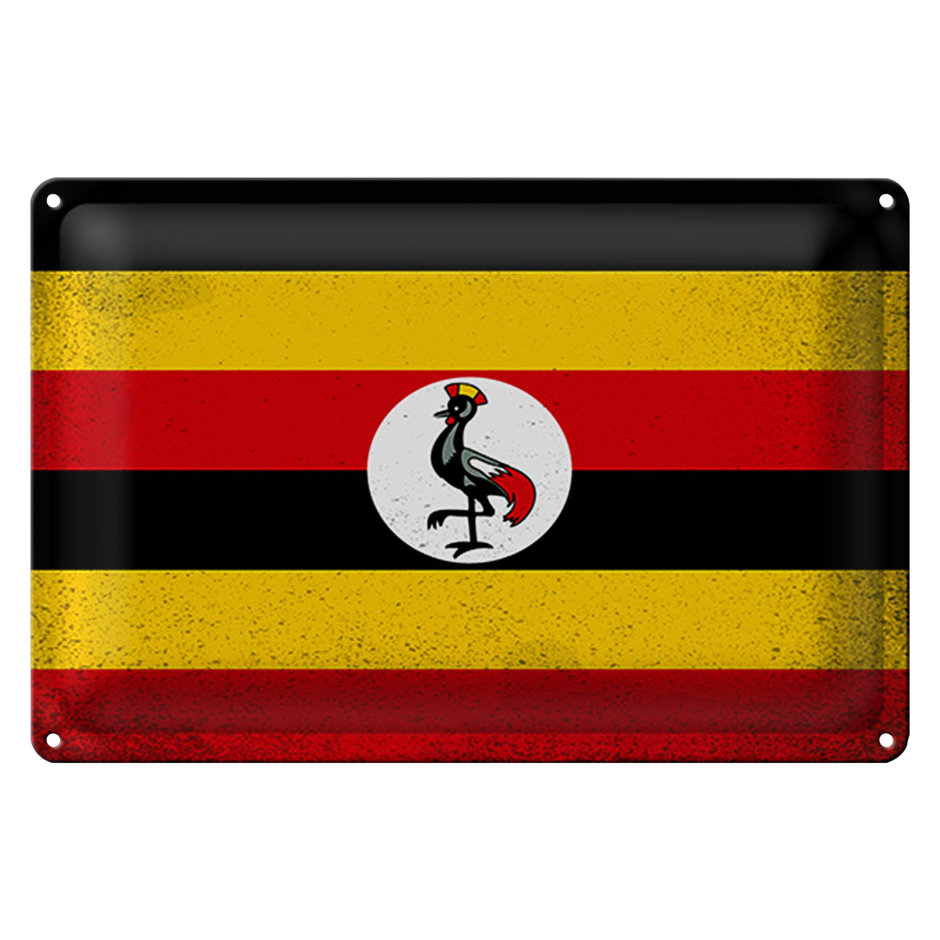 Roomando Metallschild Flagge Uganda 18x12cm Flag of Uganda Vintage