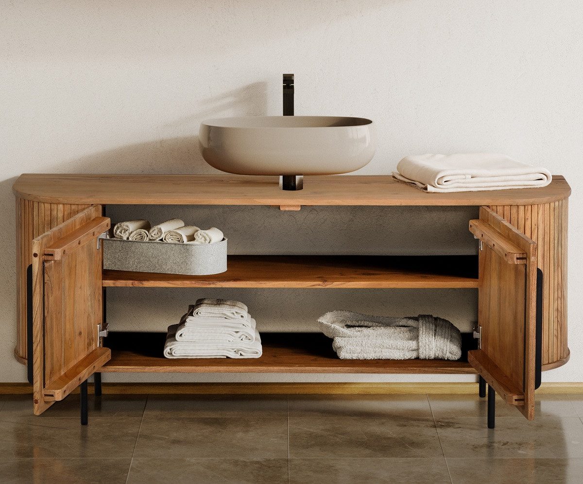 Main Möbel Waschbeckenunterschrank Waschbeckenunterschrank 145x65cm 'Atlantic' Akazie massiv