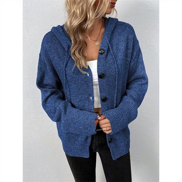 AFAZ New Trading UG 2-in-1-Strickjacke Pullover Damen Strick-Cardigan-Mantel mit Kapuze und Kordelzug