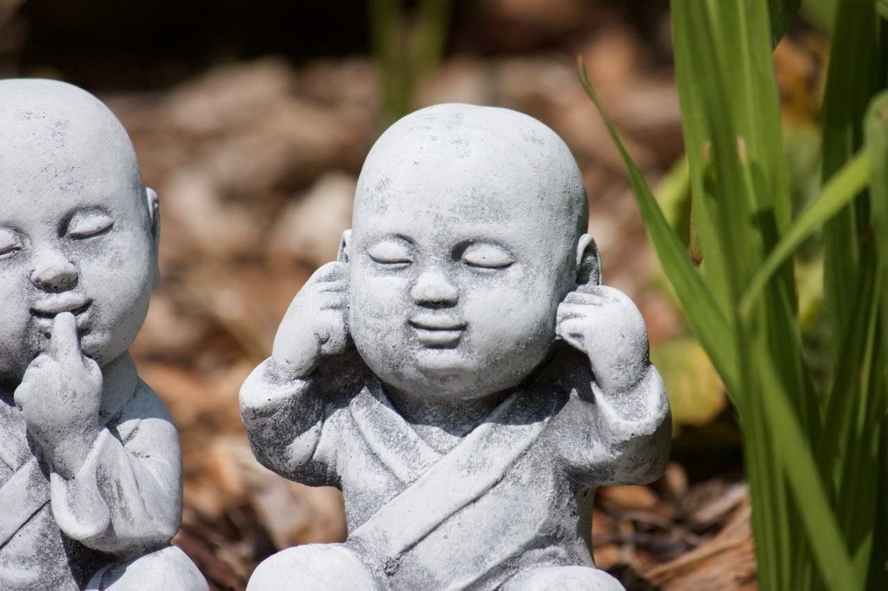 and Buddha Mönche Steinfigur Set Nichts 3er sehen Gartenfigur hören Stone Style sagen