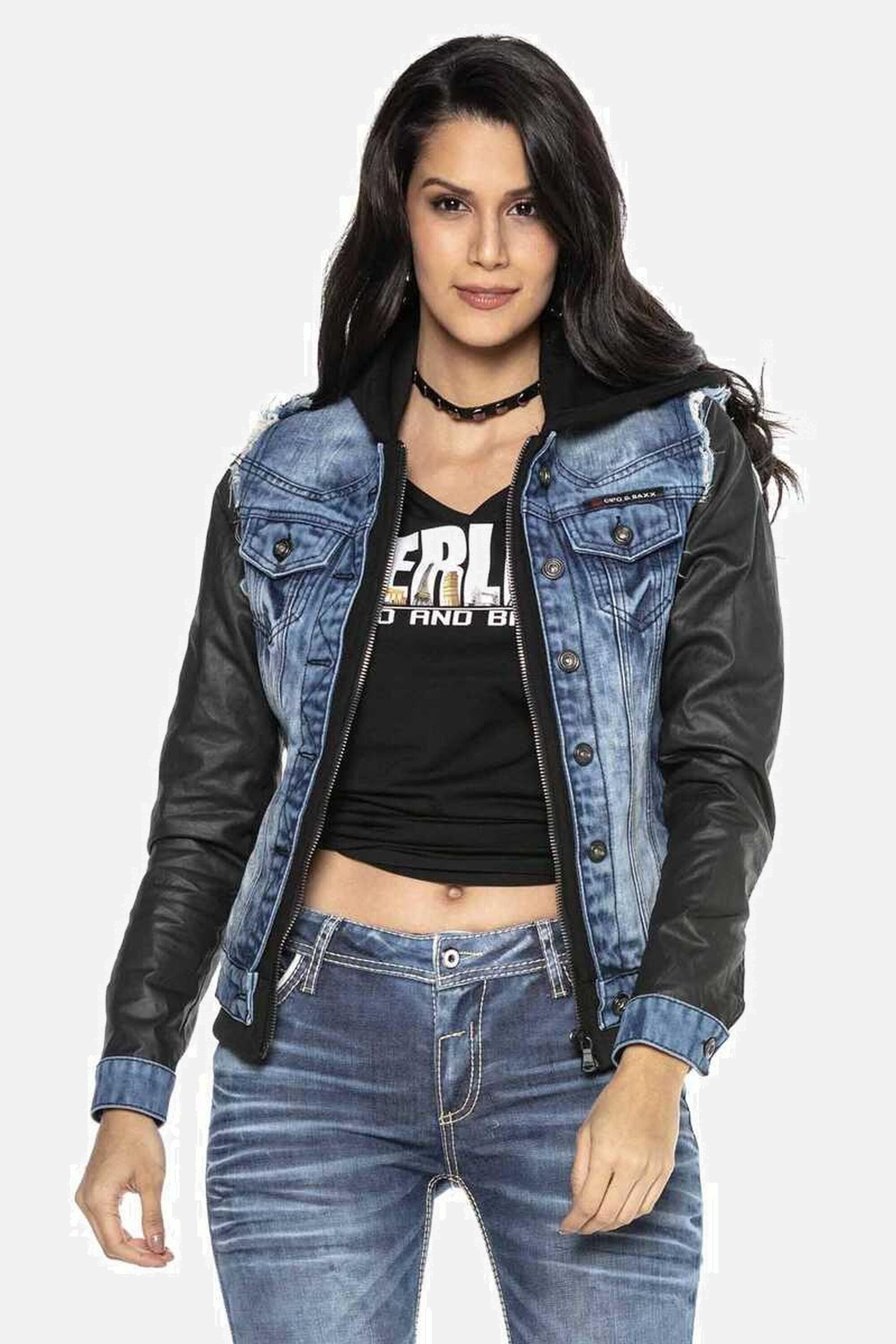 Cipo & Baxx Jeansjacke Jacke Mit durchgehendem Reißverschluss, WJ184