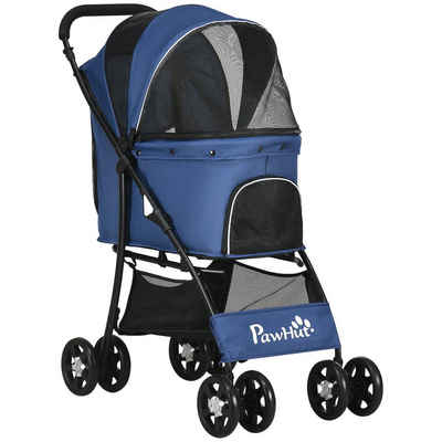 PawHut Hundebuggy Hundewagen faltbar Hundetrolley mit Kissen Katzenbuggy mit Netzfenster, (1-tlg), für kleine Hunde, Katzen, 600D Oxford, Blau