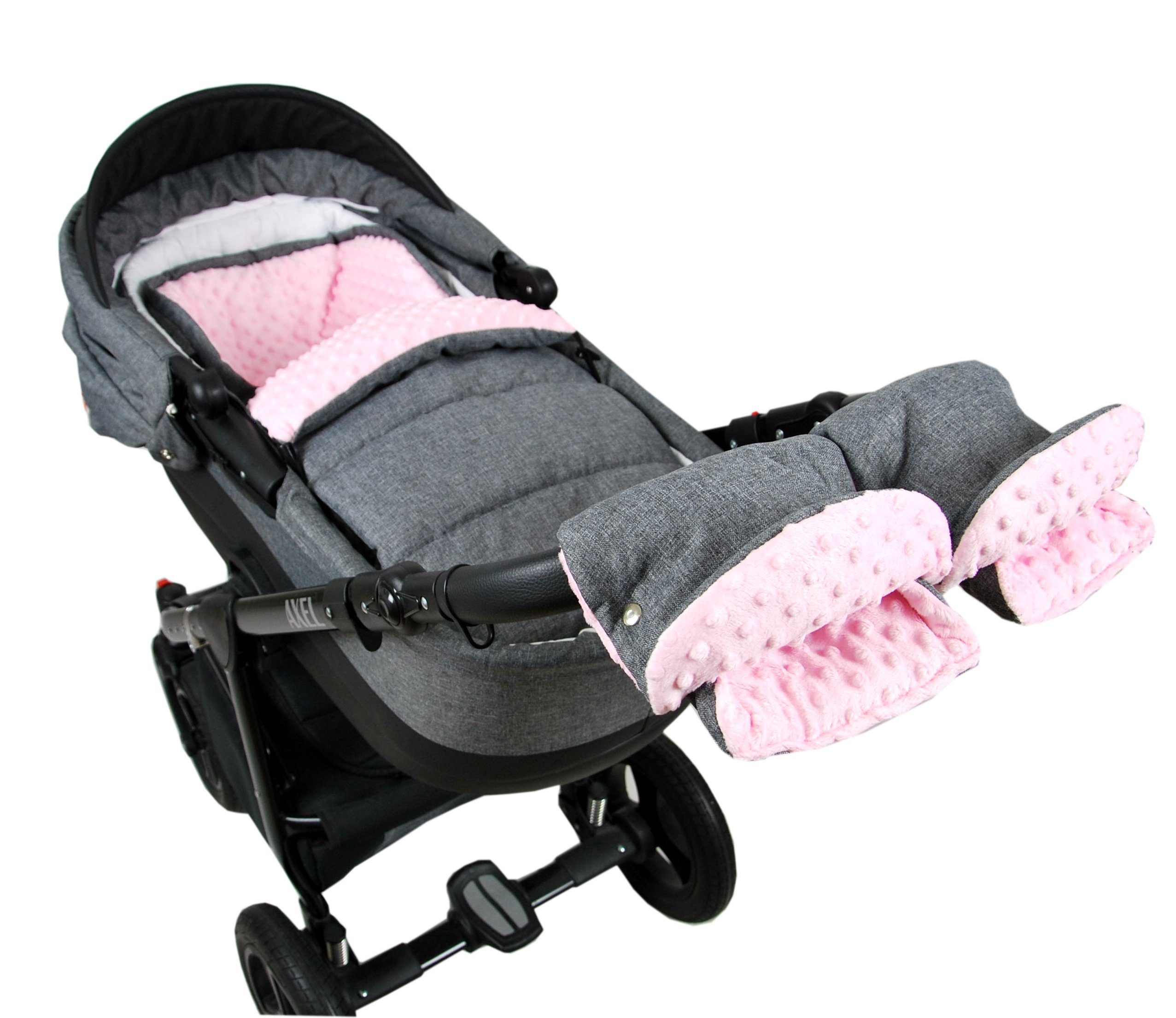 BabyLux Fußsack BABYLUX Fußsack MINKY Kinderwagen Buggy Fleece Babyschale Thermo / Muff Handmuff, Grau + Rosa 3tlg + Muff