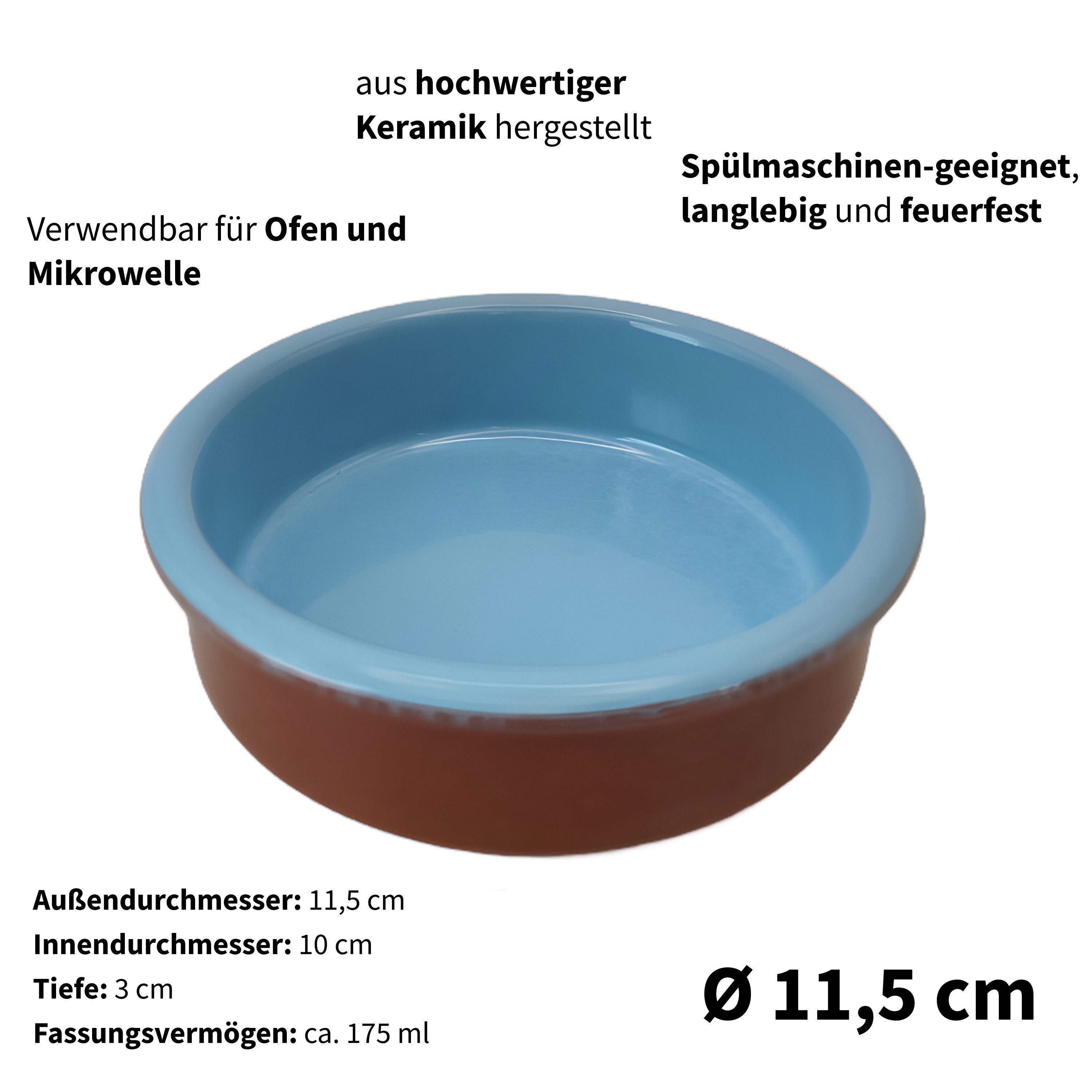 ToCi Tapas-Schale Tapas-Schalen Blau 6er-Set Cazuela Ton 175 ml Ø 11,5 cm ofenfest, Ton, (Tapas Schalen-Set, 6-tlg), Ofenfest, Spülmaschinenfest