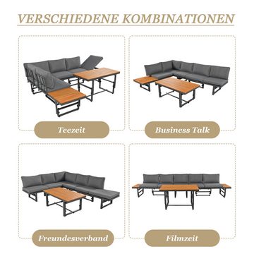 Merax Gartenlounge-Set mit verstellbaren Module, (3-tlg., 2 Bänke, 1 Tisch), Gartenmöbel Set Akazie, höhenverstellbar, Balkonmöbel, Sitzgruppe