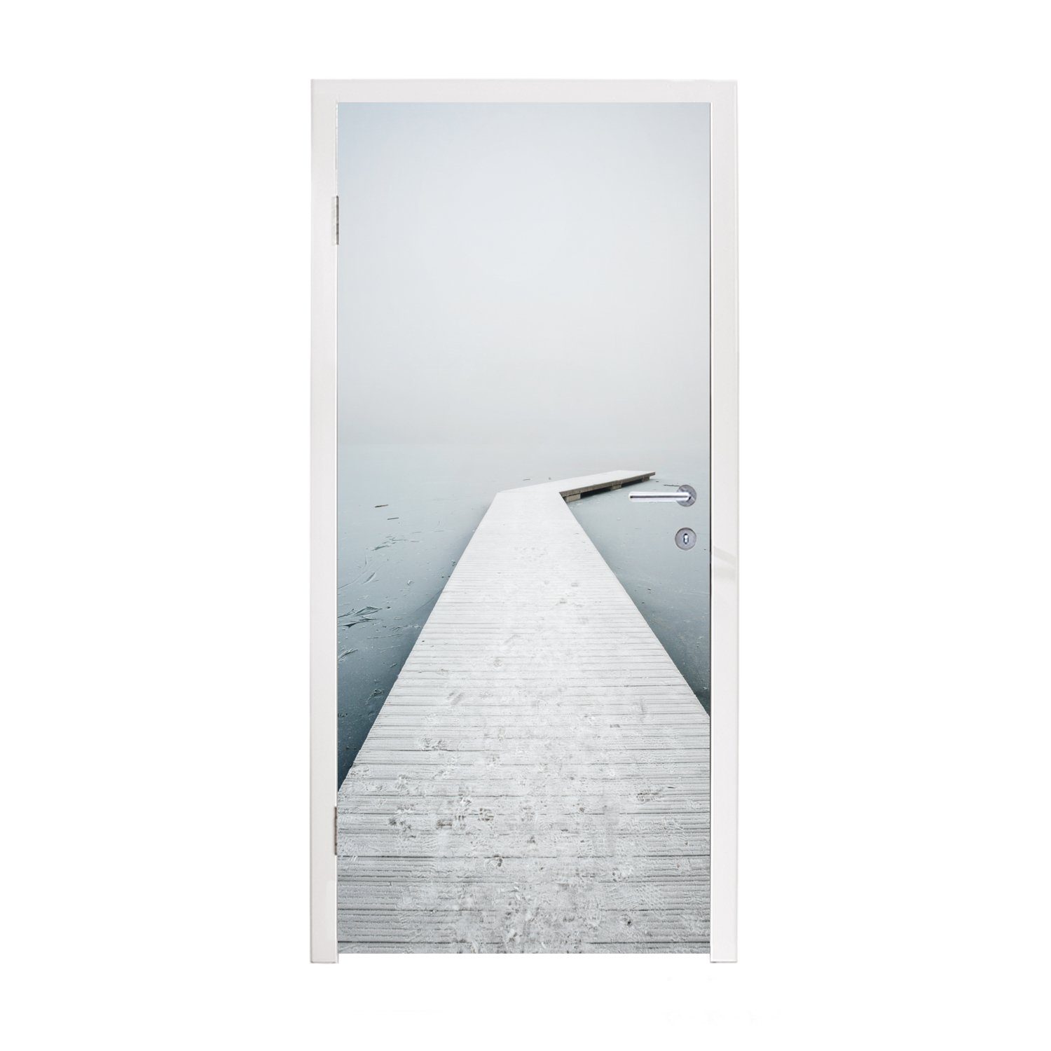 MuchoWow Türtapete Ruhiger Steg über einem eisigen See, Matt, bedruckt, (1 St), Fototapete für Tür, Türaufkleber, 75x205 cm