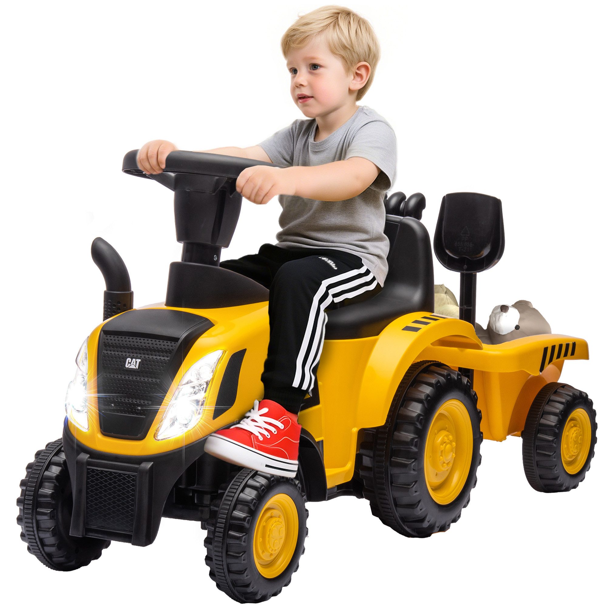 FELIXLEO Elektroläusekamm Sitzbagger Schaufel Lenkrad Kinder 1 bis 3 Jahre bis 25kg Gelb