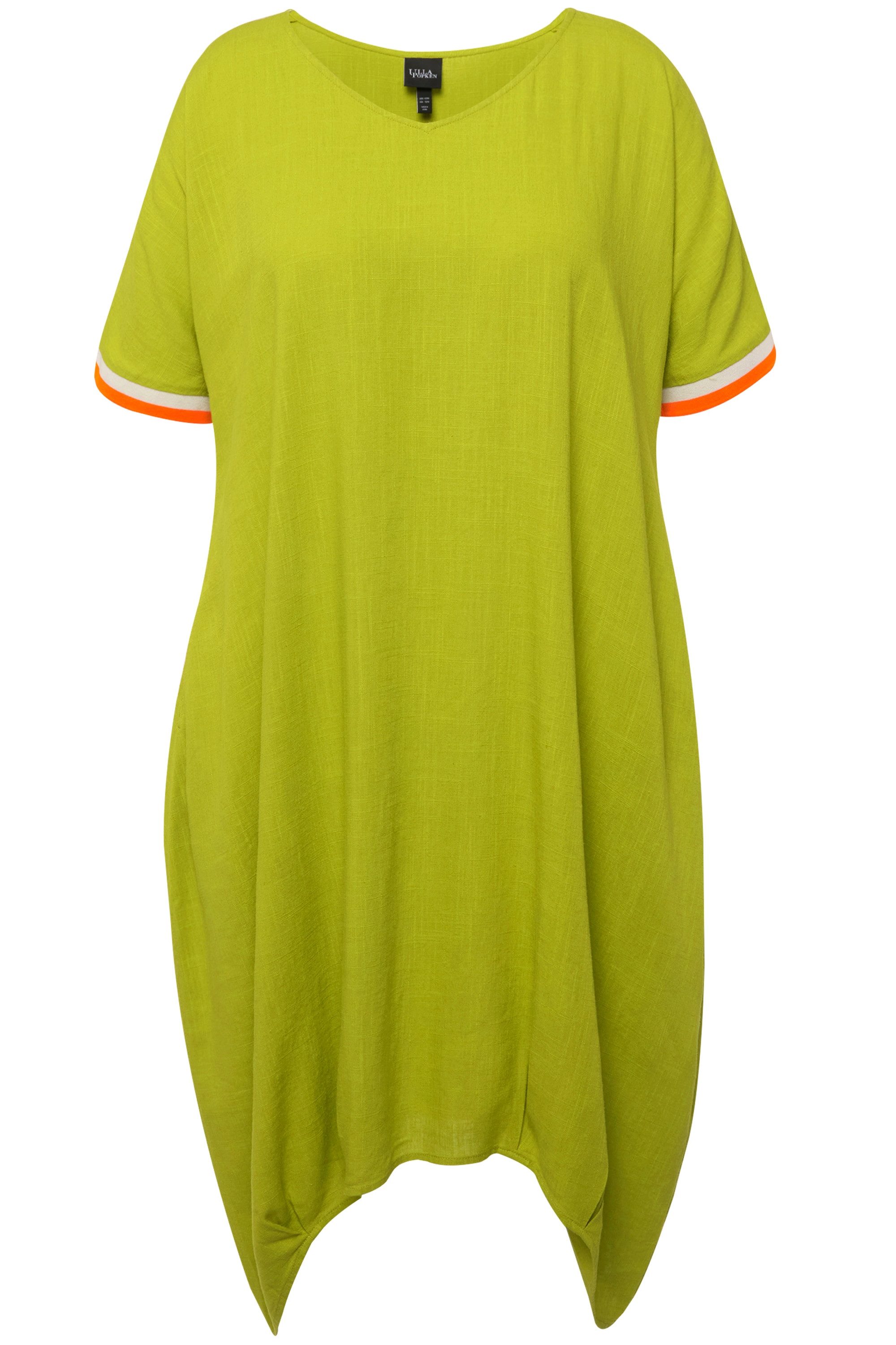 Ulla Popken Midikleid Midikleid Leinenmix V-Ausschnitt günstig online kaufen
