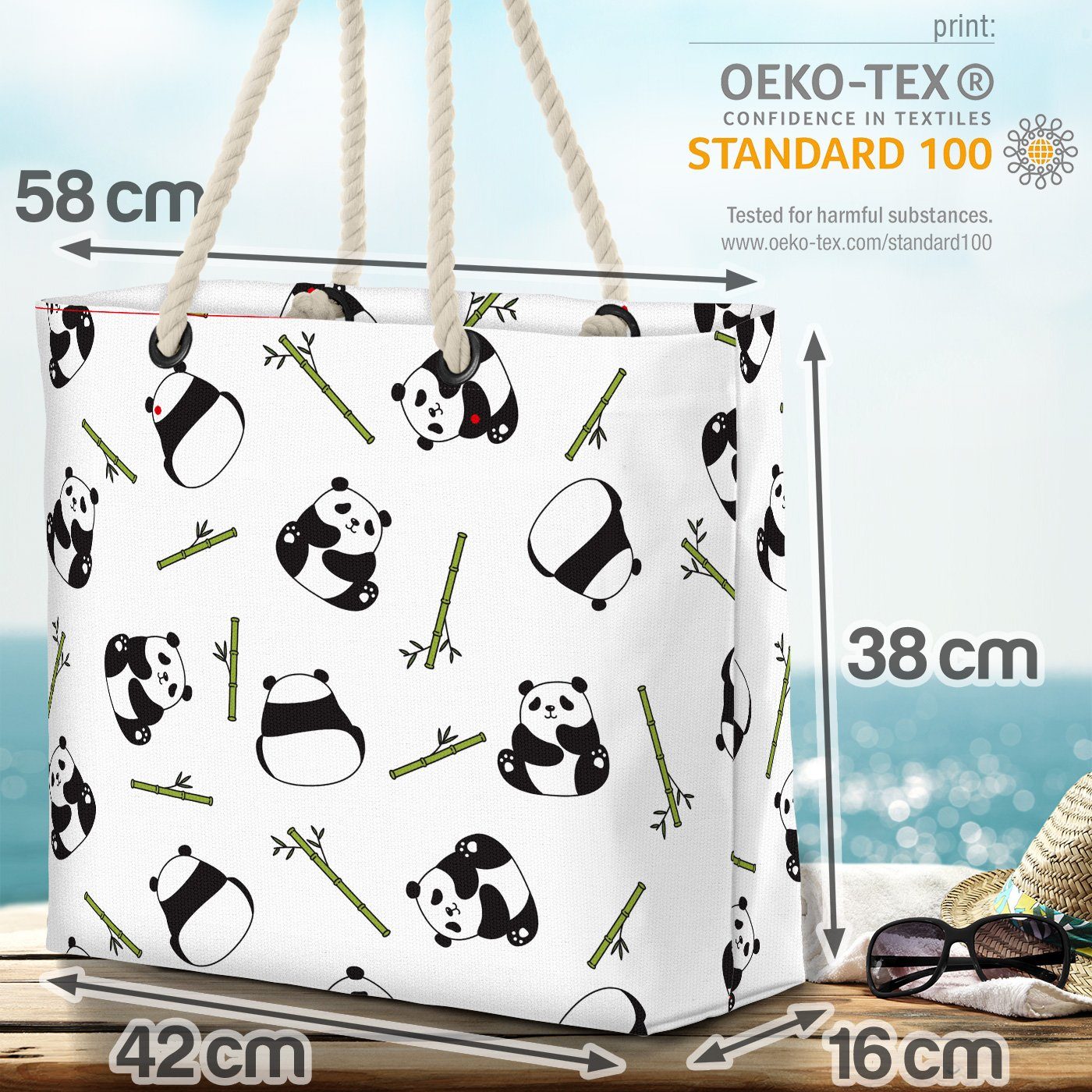 Panda Reise Beach Bambus Bag Strandtasche Indien Baby Urlaub (1-tlg), Afrika mit Panda Kinderzimmer VOID