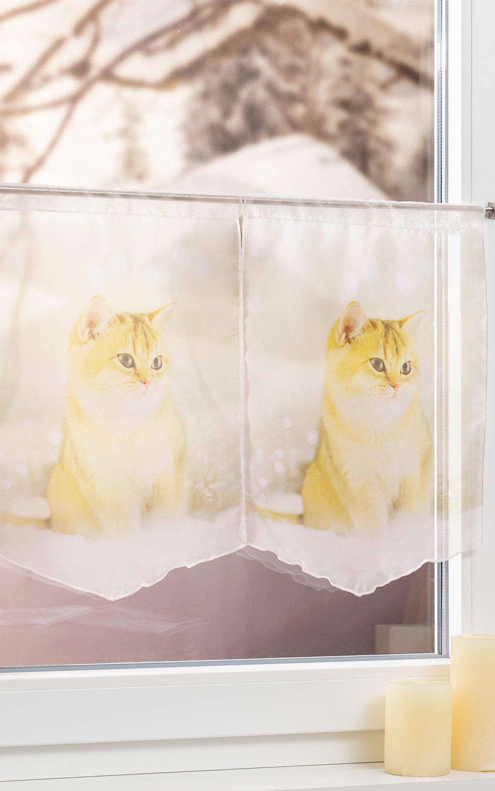 Scheibengardine HxB transparent, Scheibenhänger Schnee, St), (1 SET Katze im LYSEL®, 45x30cm